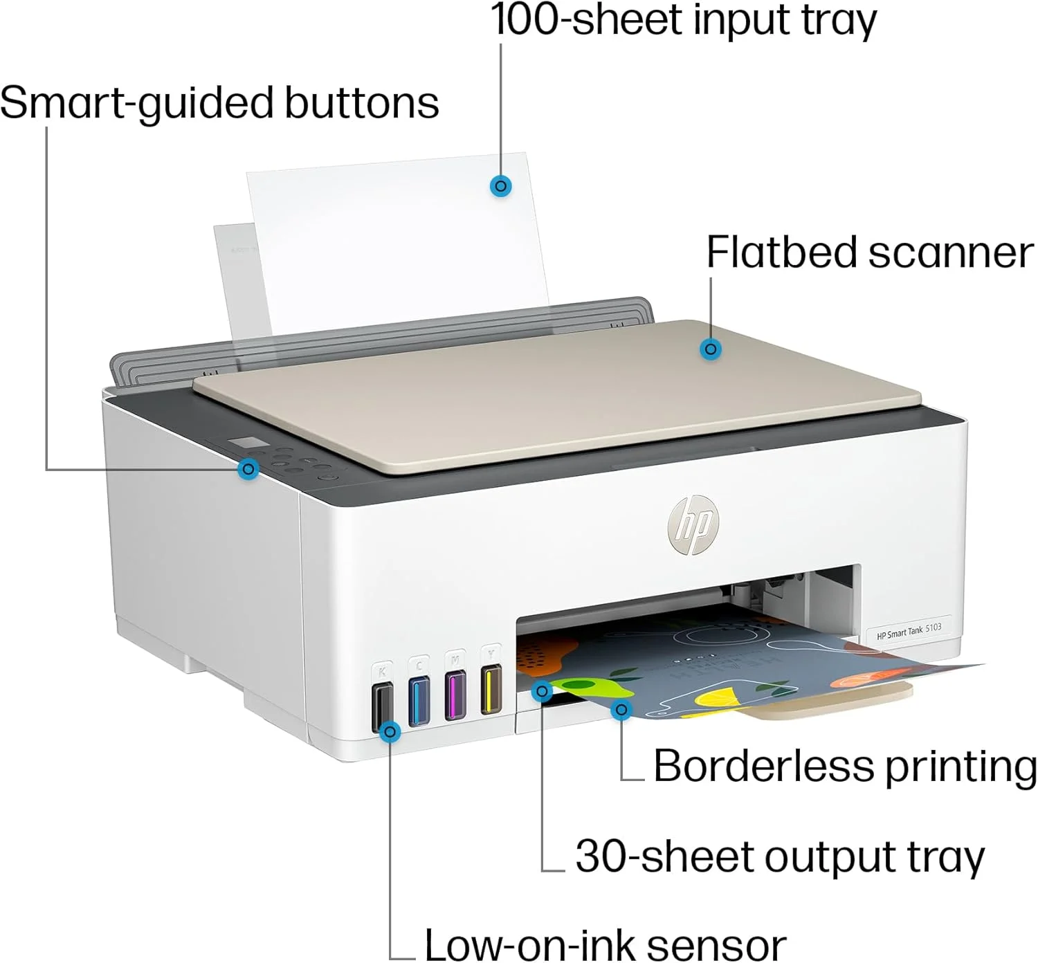 پرینتر مخزن دار جوهر افشان چندکاره بی سیم HP Smart Tank 5103 با 2 سال جوهر و 100 برگ کاغذ عکس، پرینت، اسکن، کپی، بهترین برای خانه، مخزن جوهر قابل شارژ (5D1B2A) پرینتر مخزن دار جوهر افشان چندکاره بی سیم HP Smart Tank 5103 با 2 سال جوهر و 100 برگ کاغذ عکس، پرینت، اسکن، کپی، بهترین برای خانه، مخزن جوهر قابل شارژ (5D1B2A)