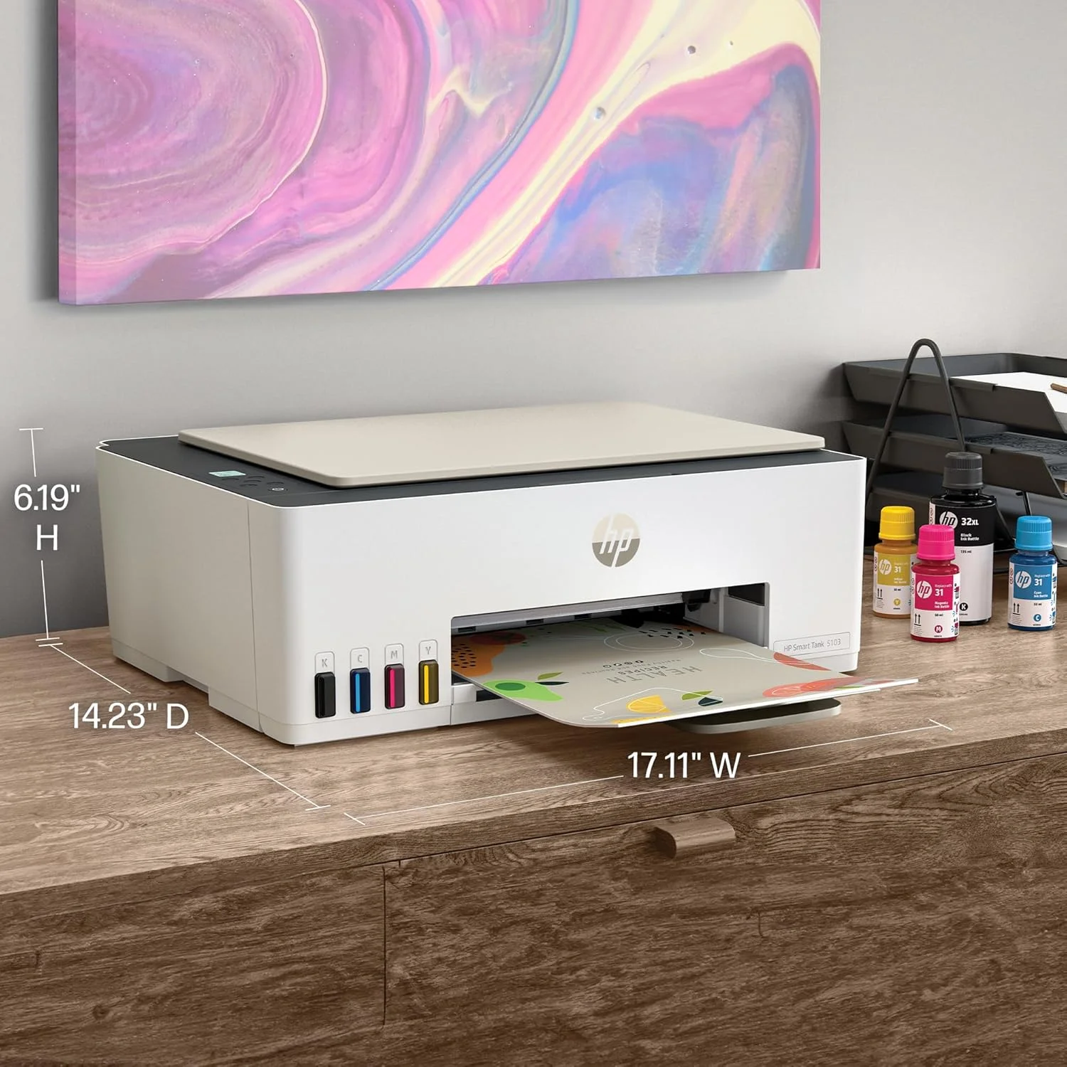 پرینتر مخزن دار جوهر افشان چندکاره بی سیم HP Smart Tank 5103 با 2 سال جوهر و 100 برگ کاغذ عکس، پرینت، اسکن، کپی، بهترین برای خانه، مخزن جوهر قابل شارژ (5D1B2A) پرینتر مخزن دار جوهر افشان چندکاره بی سیم HP Smart Tank 5103 با 2 سال جوهر و 100 برگ کاغذ عکس، پرینت، اسکن، کپی، بهترین برای خانه، مخزن جوهر قابل شارژ (5D1B2A)