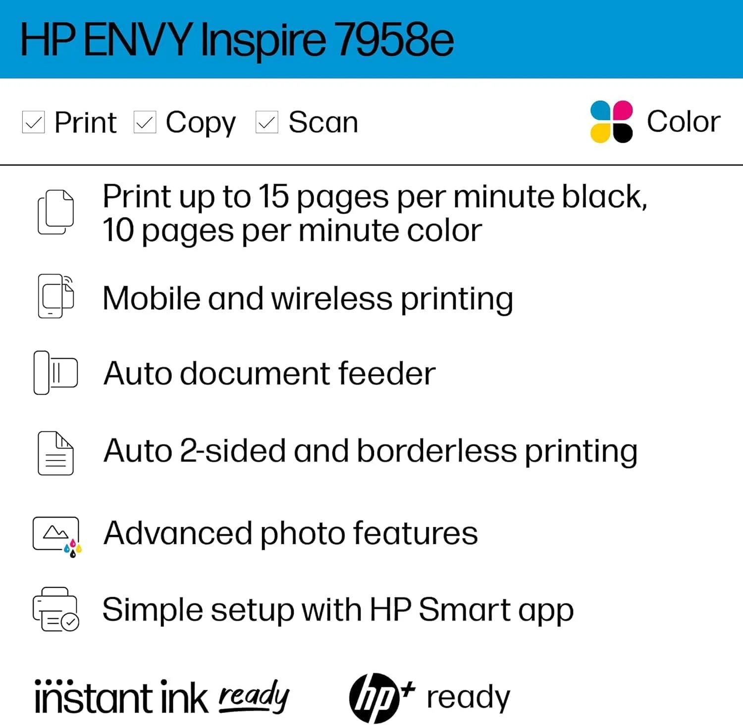 پرینتر جوهرافشان رنگی چندکاره بی سیم HP ENVY Inspire 7958e، چاپ، اسکن، کپی، چاپ دورو، بهترین برای خانه، 6 ماه جوهر رایگان (327A7A) پرینتر جوهرافشان رنگی چندکاره بی سیم HP ENVY Inspire 7958e، چاپ، اسکن، کپی، چاپ دورو، بهترین برای خانه، 6 ماه جوهر رایگان (327A7A)