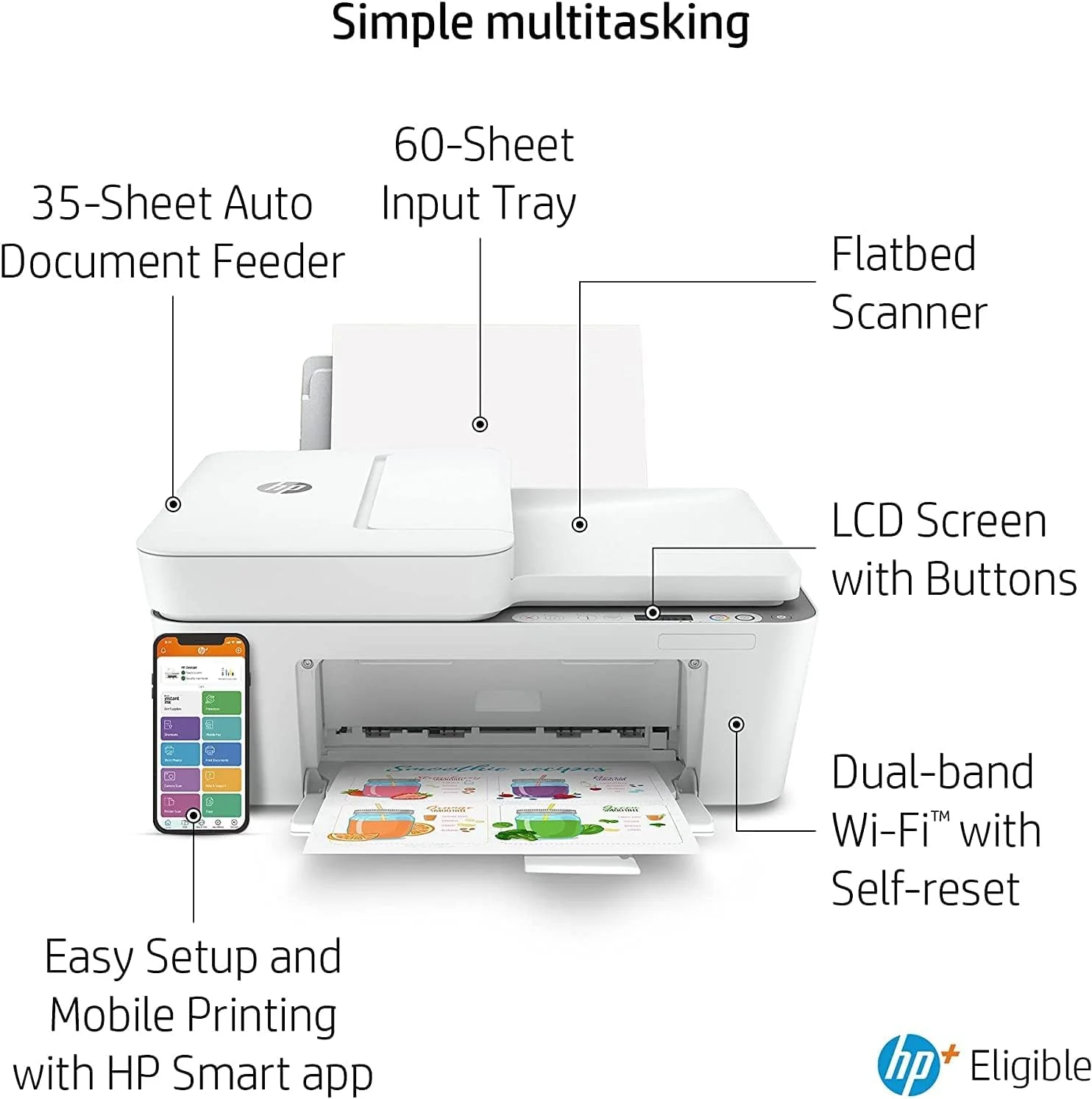 پرینتر رنگی چندکاره HP DeskJet 4120e با 6 ماه اشتراک Instant Ink به همراه HP+، دارای تغذیه خودکار اسناد 35 صفحه ای، سفید