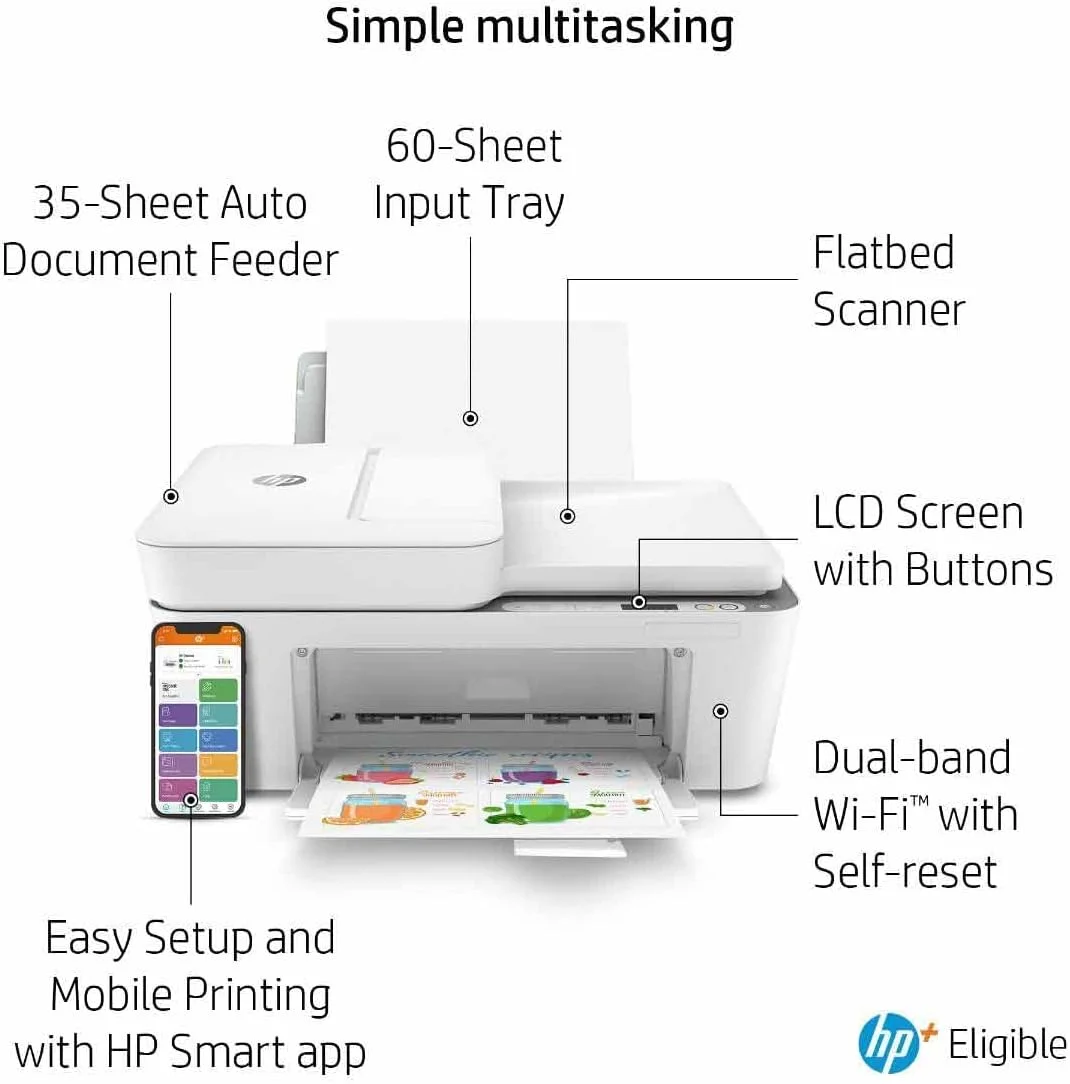 پرینتر رنگی چندکاره HP DeskJet 4120e با 6 ماه اشتراک Instant Ink به همراه HP+، دارای تغذیه خودکار اسناد 35 صفحه ای، سفید