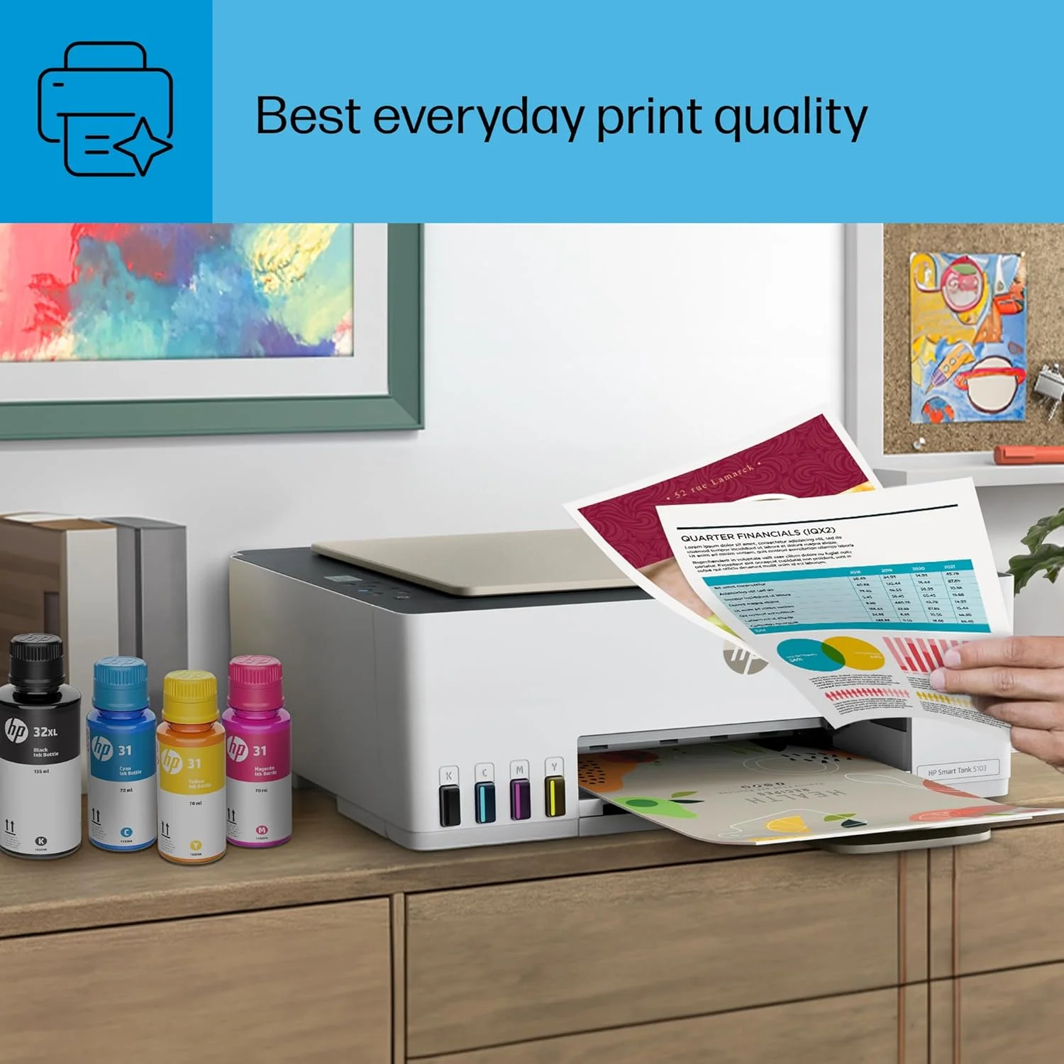 پرینتر مخزن دار جوهر افشان چندکاره بی سیم HP Smart Tank 5103 با 2 سال جوهر و 100 برگ کاغذ عکس، پرینت، اسکن، کپی، بهترین برای خانه، مخزن جوهر قابل شارژ (5D1B2A) پرینتر مخزن دار جوهر افشان چندکاره بی سیم HP Smart Tank 5103 با 2 سال جوهر و 100 برگ کاغذ عکس، پرینت، اسکن، کپی، بهترین برای خانه، مخزن جوهر قابل شارژ (5D1B2A)