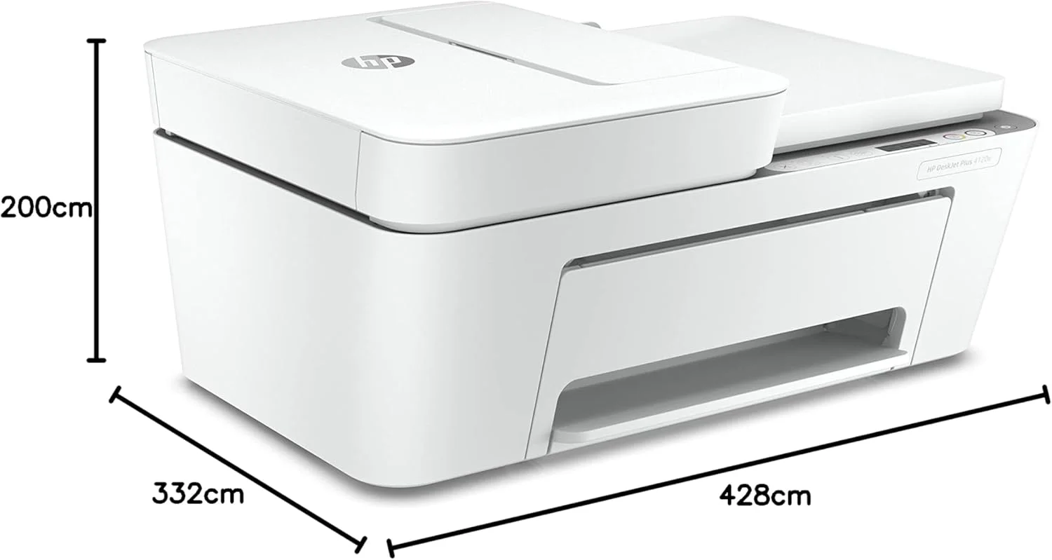پرینتر رنگی چندکاره HP DeskJet 4120e با 6 ماه اشتراک Instant Ink به همراه HP+، دارای تغذیه خودکار اسناد 35 صفحه ای، سفید