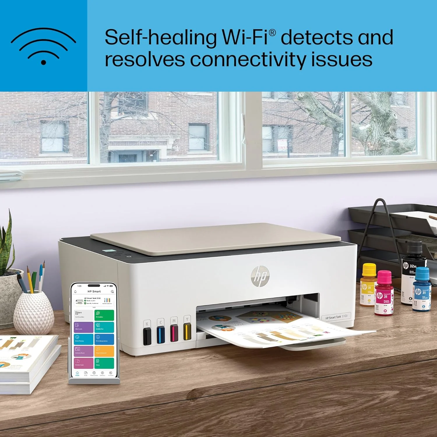 پرینتر مخزن دار جوهر افشان چندکاره بی سیم HP Smart Tank 5103 با 2 سال جوهر و 100 برگ کاغذ عکس، پرینت، اسکن، کپی، بهترین برای خانه، مخزن جوهر قابل شارژ (5D1B2A) پرینتر مخزن دار جوهر افشان چندکاره بی سیم HP Smart Tank 5103 با 2 سال جوهر و 100 برگ کاغذ عکس، پرینت، اسکن، کپی، بهترین برای خانه، مخزن جوهر قابل شارژ (5D1B2A)