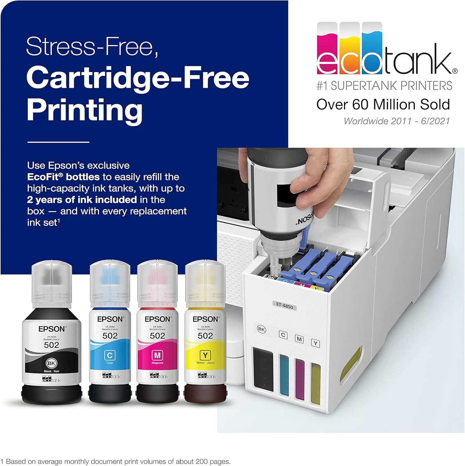 پرینتر جوهرافشان چندکاره بی سیم اپسون EcoTank ET 4850 بدون کارتریج با مخزن بزرگ، اسکنر، کپی، فکس، ADF و اترنت - پرینتر ایده آل برای دفتر کار شما، سفید، ET-4850 سفید، متوسط پرینتر جوهرافشان چندکاره بی سیم اپسون EcoTank ET 4850 بدون کارتریج با مخزن بزرگ، اسکنر، کپی، فکس، ADF و اترنت - پرینتر ایده آل برای دفتر کار شما، سفید، ET-4850 سفید، متوسط
