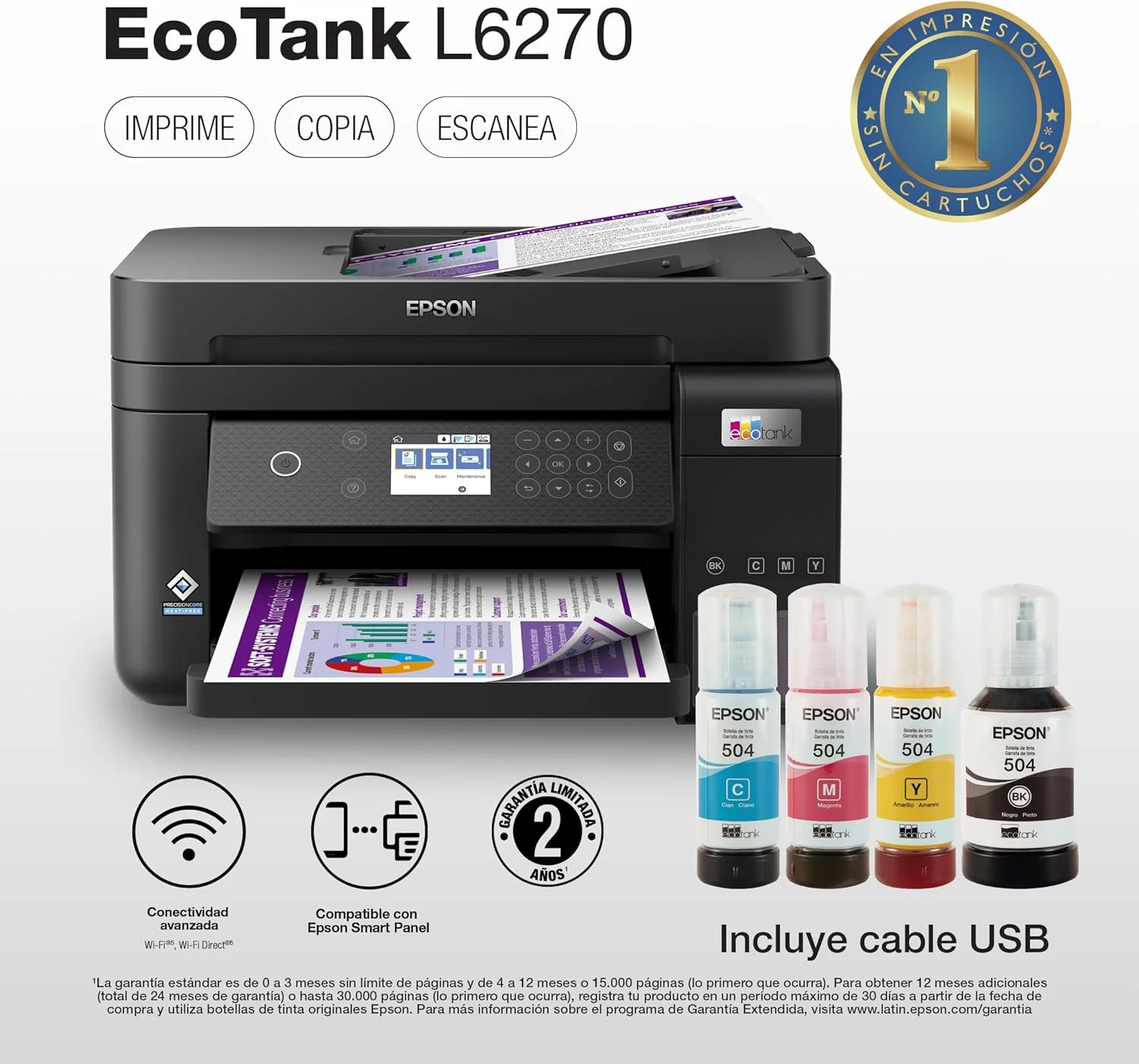 پرینتر چندکاره اپسون EcoTank L6270 با ADF و چاپ دورو، مخزن جوهر رنگی برای کسب و کار، اتصال Wi-Fi Direct و Ethernet