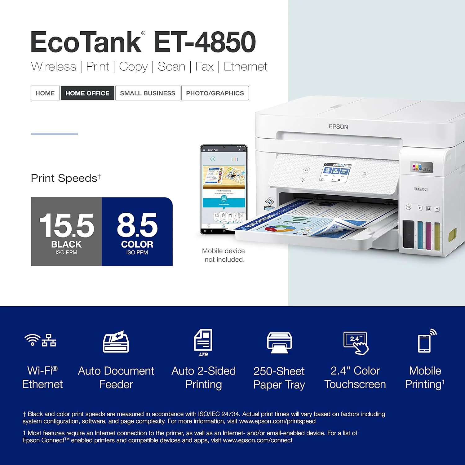پرینتر جوهرافشان چندکاره بی سیم اپسون EcoTank ET 4850 بدون کارتریج با مخزن بزرگ، اسکنر، کپی، فکس، ADF و اترنت - پرینتر ایده آل برای دفتر کار شما، سفید، ET-4850 سفید، متوسط پرینتر جوهرافشان چندکاره بی سیم اپسون EcoTank ET 4850 بدون کارتریج با مخزن بزرگ، اسکنر، کپی، فکس، ADF و اترنت - پرینتر ایده آل برای دفتر کار شما، سفید، ET-4850 سفید، متوسط