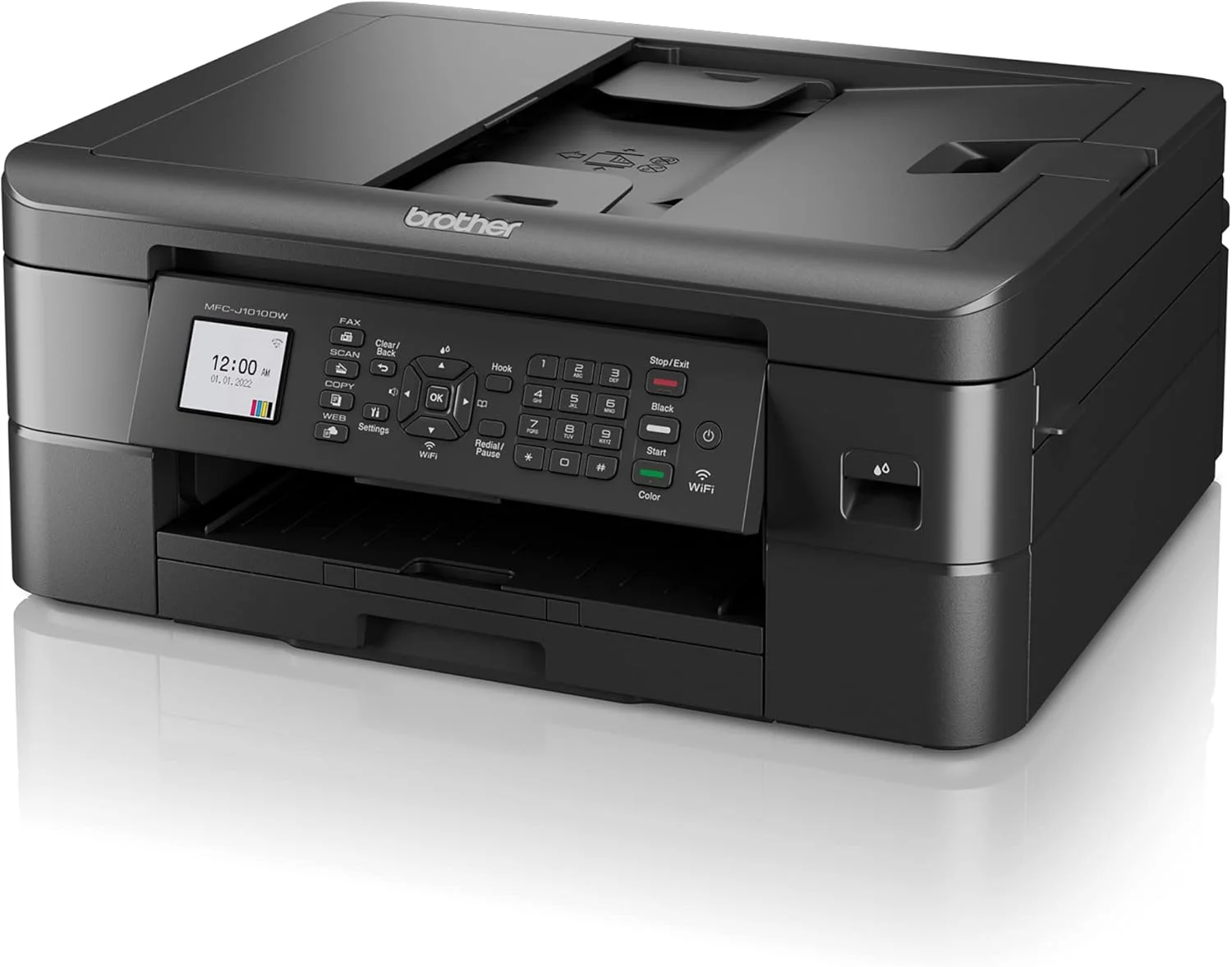 پرینتر جوهرافشان رنگی بی‌سیم چندکاره Brother MFC-J1010DW با قابلیت چاپ از دستگاه‌های موبایل و چاپ دورو، اشتراک Refresh و قابلیت Amazon Dash Replenishment (بازسازی شده ممتاز)