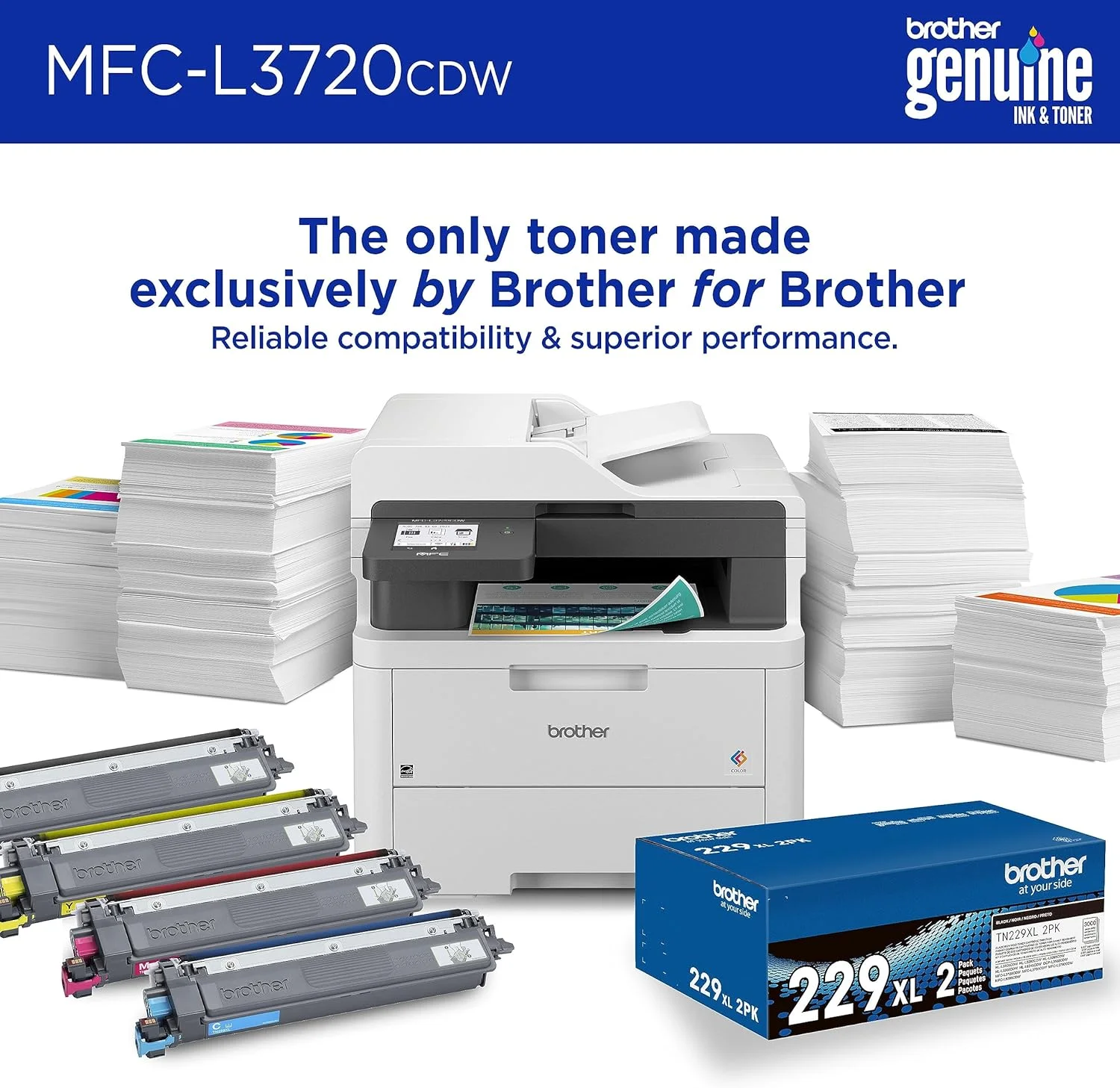 پرینتر چندکاره رنگی بی‌سیم Brother MFC-L3720CDW با خروجی با کیفیت لیزری، کپی، اسکن، فکس، دورو، موبایل، شامل اشتراک آزمایشی 4 ماهه Refresh ¹ و آماده برای Amazon Dash Replenishment