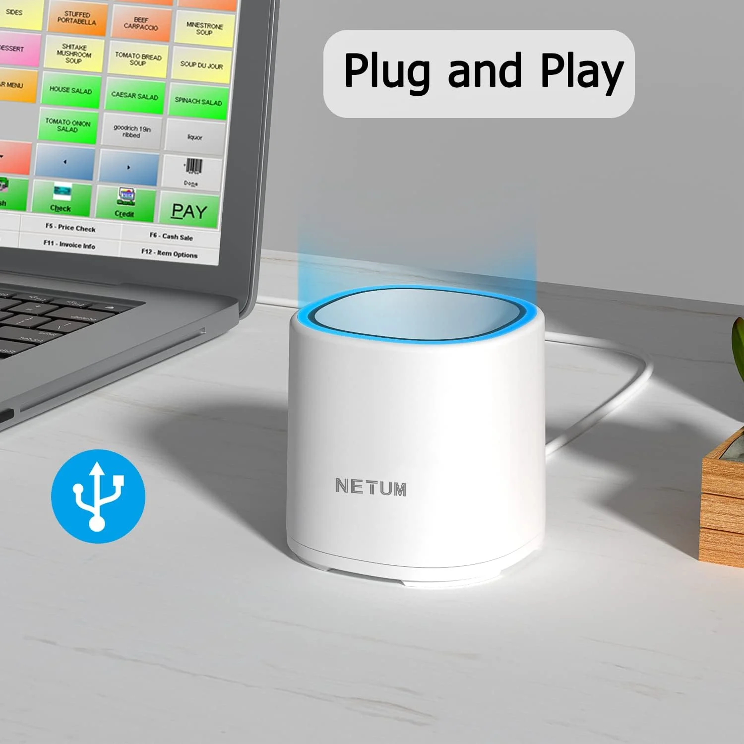 اسکنر کد QR پرداخت موبایلی NETUM، اسکنر بارکد دوبعدی سیمی USB رومیزی، اتصال و استفاده آسان برای فروشگاه های سوپرمارکت مدل NT-5090