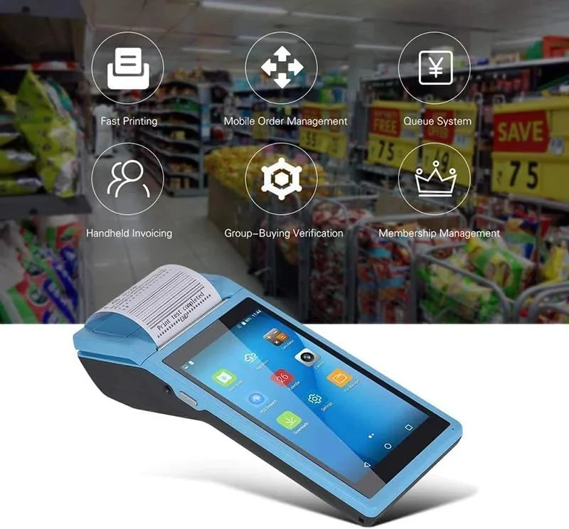 پایانه POS اندرویدی دستی NETUM با پرینتر رسید، جمعآوری کننده داده، اسکنر بارکد قابل حمل، بلوتوث USB WiFi BT4.0 آبی (شامل رول کاغذ 58 * 35) پایانه POS اندرویدی دستی NETUM با پرینتر رسید، جمعآوری کننده داده، اسکنر بارکد قابل حمل، بلوتوث USB WiFi BT4.0 آبی (شامل رول کاغذ 58 * 35)