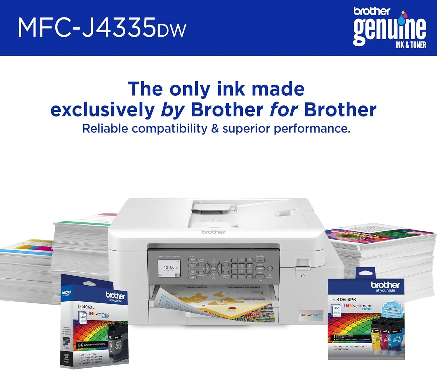 پرینتر جوهرافشان چندکاره Brother MFC-J4335DW INKvestment Tank با چاپ دورو و بیسیم به همراه جوهر تا 1 سال در جعبه پرینتر جوهرافشان چندکاره Brother MFC-J4335DW INKvestment Tank با چاپ دورو و بیسیم به همراه جوهر تا 1 سال در جعبه