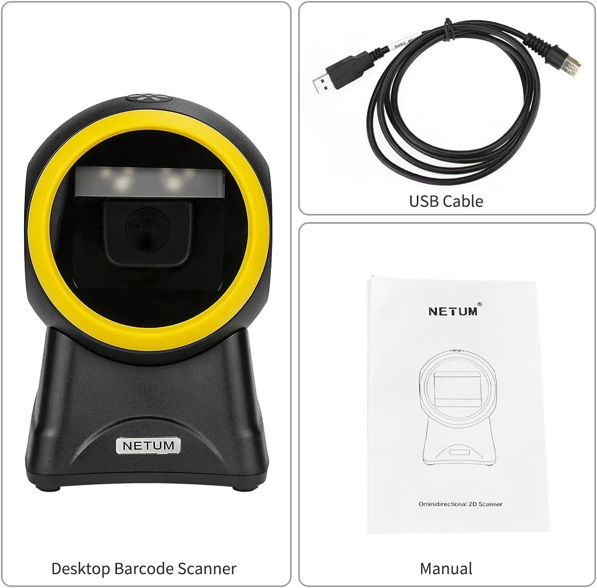 اسکنر بارکد رومیزی NETUM، 1D 2D چند جهته USB سیمی، پشتیبانی از حسگر خودکار، تشخیص خودکار زبان، سر چرخشی 30 درجه، سرعت اسکن 5 برابر، سازگار با دسکتاپ، لپ تاپ، تلفن هوشمند