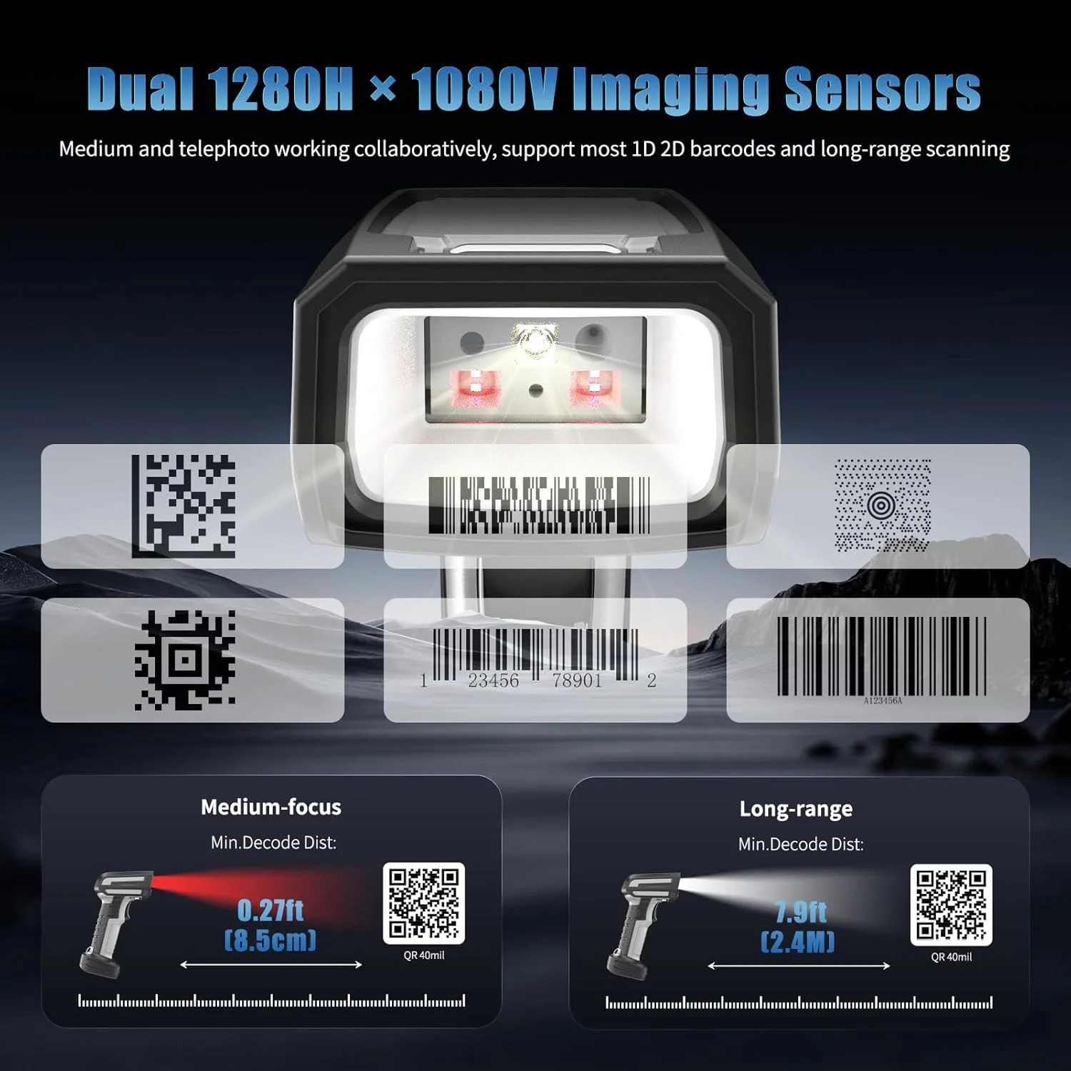 اسکنر بارکد صنعتی فوق مقاوم NETUM با برد گسترده تا 2.4 متر، اسکنر بی‌سیم کد QR 2D با پایه شارژ، ضد آب و ضد گرد و غبار IP67، پشتیبانی از USB HID RS232 بلوتوث - GY60U