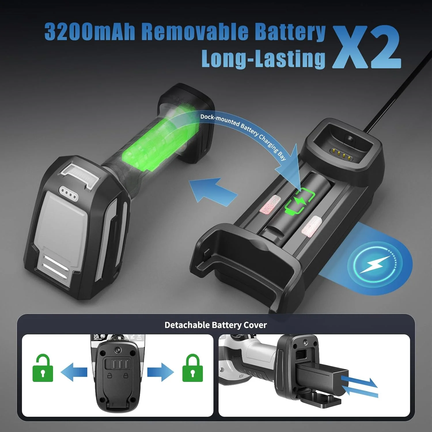 اسکنر بارکد صنعتی فوق مقاوم NETUM با برد گسترده تا 2.4 متر، اسکنر بی‌سیم کد QR 2D با پایه شارژ، ضد آب و ضد گرد و غبار IP67، پشتیبانی از USB HID RS232 بلوتوث - GY60U