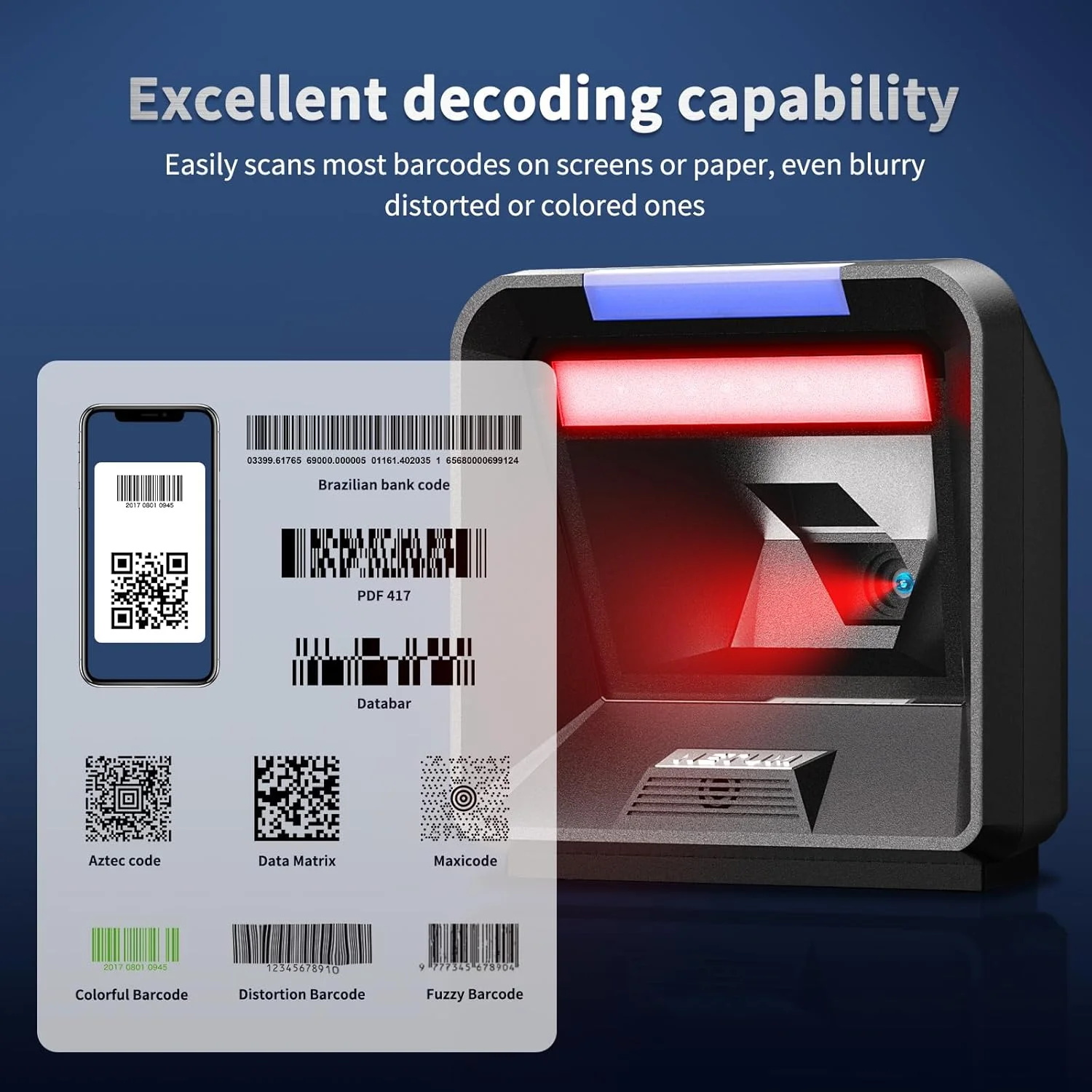 اسکنر بارکد خوان بی سیم بلوتوثی NETUM مدل NT-1228BL مناسب پرداخت فروشگاهی - اسکن بارکد یک بعدی، دو بعدی و QR