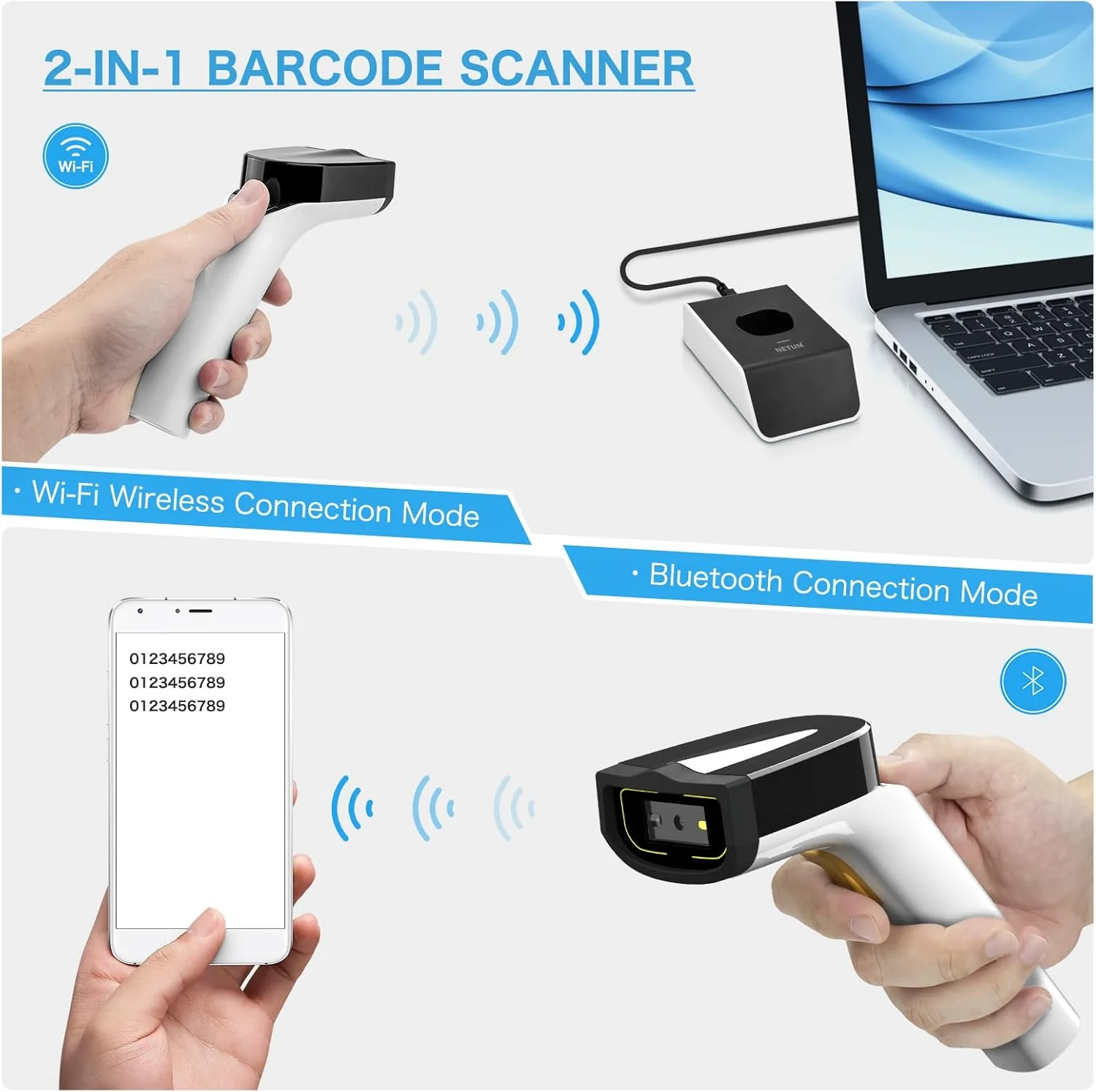 اسکنر بارکد دوبعدی وای فای بی سیم NETUM با قابلیت اتصال به پروتکل های شبکه TCP UDP، بارکد خوان 1D 2D QR pdf417 با قابلیت حسگر خودکار و بدون نیاز به دست، مناسب برای انبارداری و صنعت POS - مدل DS2800 اسکنر بارکد دوبعدی وای فای بی سیم NETUM با قابلیت اتصال به پروتکل های شبکه TCP UDP، بارکد خوان 1D 2D QR pdf417 با قابلیت حسگر خودکار و بدون نیاز به دست، مناسب برای انبارداری و صنعت POS - مدل DS2800