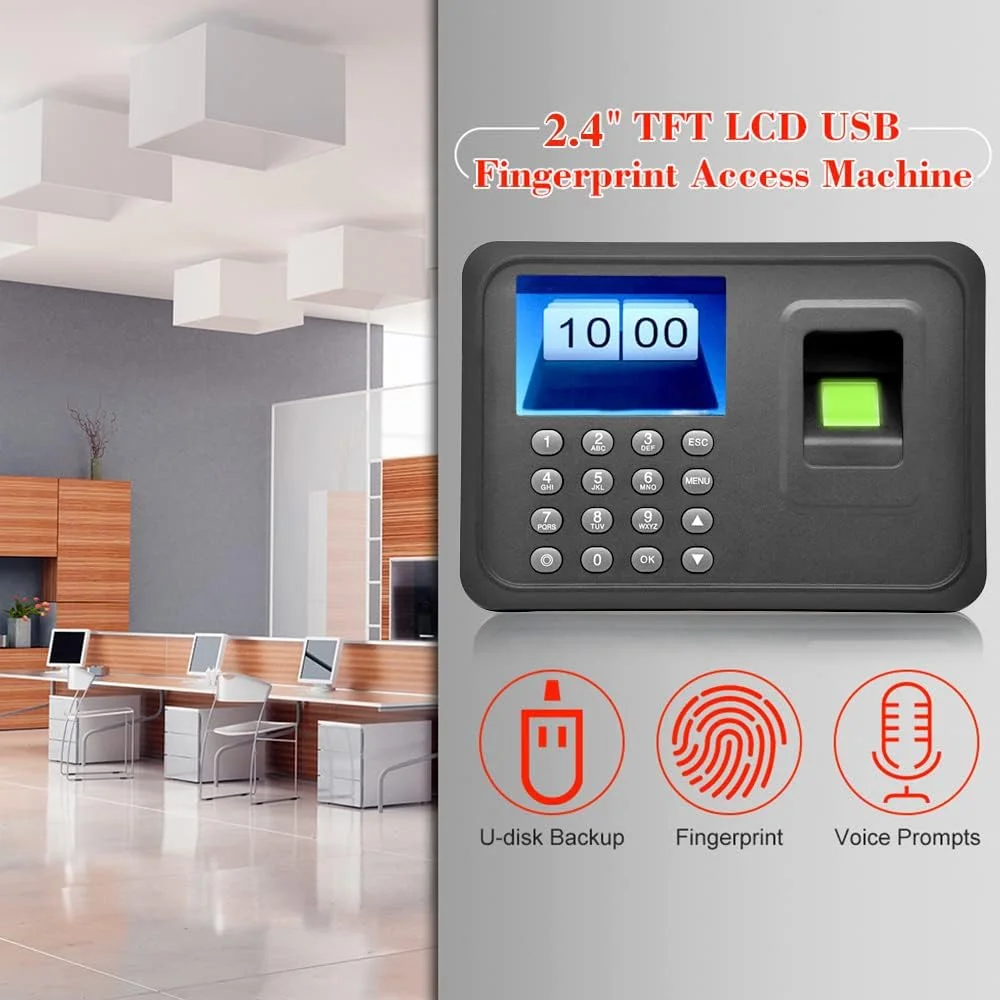 دستگاه حضور و غیاب اثر انگشتی Eacam با صفحه نمایش 2.4 اینچی TFT LCD، دستگاه بیومتریک حضور و غیاب USB، ضبط کننده ورود و خروج کارمندان، پشتیبانی از کنترل دسترسی دیسک USB، مشکی دستگاه حضور و غیاب اثر انگشتی Eacam با صفحه نمایش 2.4 اینچی TFT LCD، دستگاه بیومتریک حضور و غیاب USB، ضبط کننده ورود و خروج کارمندان، پشتیبانی از کنترل دسترسی دیسک USB، مشکی