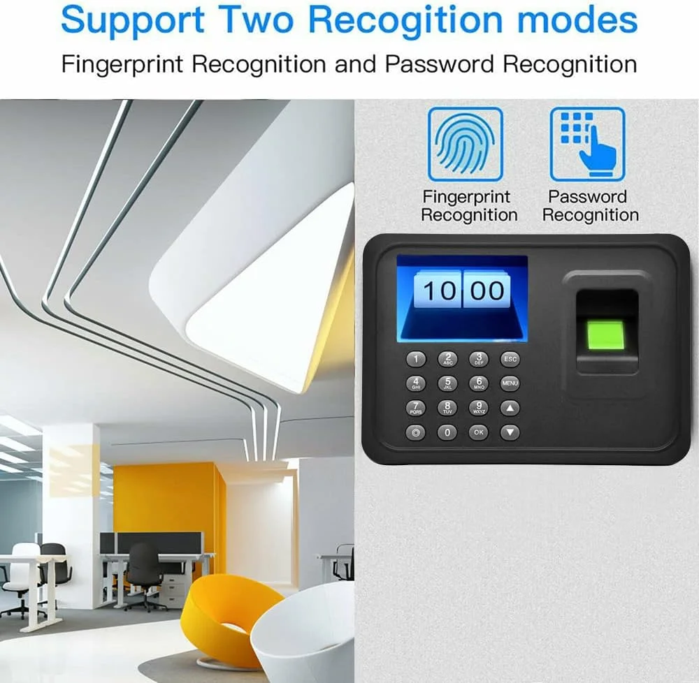 دستگاه حضور و غیاب اثر انگشتی Eacam با صفحه نمایش 2.4 اینچی TFT LCD، دستگاه بیومتریک حضور و غیاب USB، ضبط کننده ورود و خروج کارمندان، پشتیبانی از کنترل دسترسی دیسک USB، مشکی دستگاه حضور و غیاب اثر انگشتی Eacam با صفحه نمایش 2.4 اینچی TFT LCD، دستگاه بیومتریک حضور و غیاب USB، ضبط کننده ورود و خروج کارمندان، پشتیبانی از کنترل دسترسی دیسک USB، مشکی