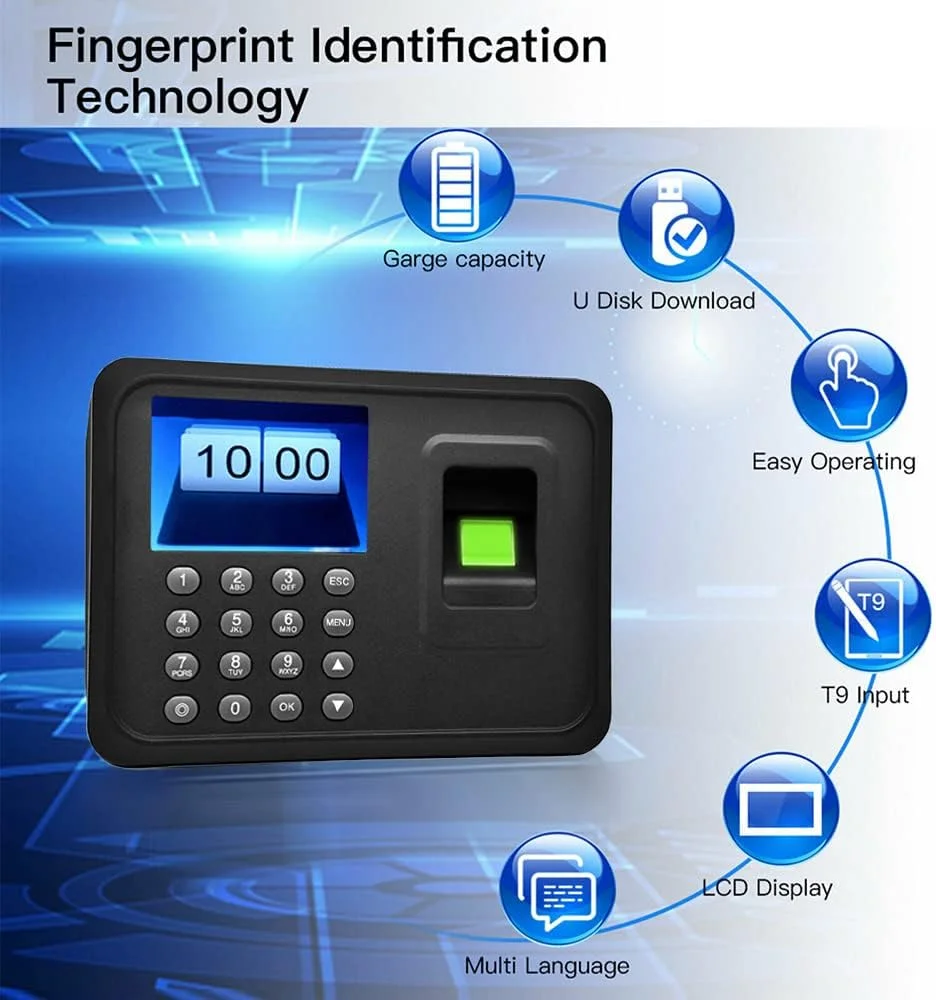 دستگاه حضور و غیاب اثر انگشتی Eacam با صفحه نمایش 2.4 اینچی TFT LCD، دستگاه بیومتریک حضور و غیاب USB، ضبط کننده ورود و خروج کارمندان، پشتیبانی از کنترل دسترسی دیسک USB، مشکی دستگاه حضور و غیاب اثر انگشتی Eacam با صفحه نمایش 2.4 اینچی TFT LCD، دستگاه بیومتریک حضور و غیاب USB، ضبط کننده ورود و خروج کارمندان، پشتیبانی از کنترل دسترسی دیسک USB، مشکی