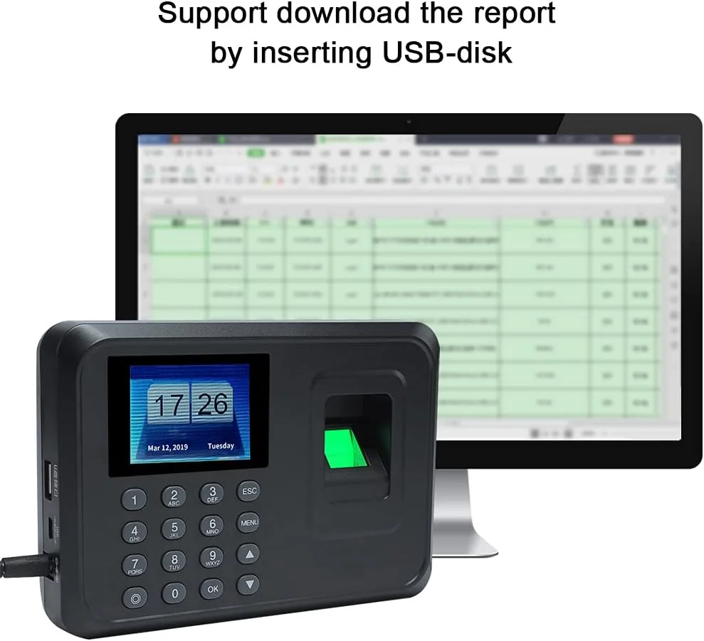 دستگاه حضور و غیاب هوشمند بیومتریک اثر انگشت و رمز عبور Eacam، دستگاه ثبت ورود و خروج کارکنان، صفحه نمایش 2.4 اینچی TFT LCD، ساعت حضور و غیاب DC 5V دستگاه حضور و غیاب هوشمند بیومتریک اثر انگشت و رمز عبور Eacam، دستگاه ثبت ورود و خروج کارکنان، صفحه نمایش 2.4 اینچی TFT LCD، ساعت حضور و غیاب DC 5V