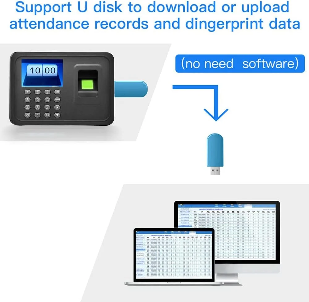 دستگاه حضور و غیاب اثر انگشتی Eacam با صفحه نمایش 2.4 اینچی TFT LCD، دستگاه بیومتریک حضور و غیاب USB، ضبط کننده ورود و خروج کارمندان، پشتیبانی از کنترل دسترسی دیسک USB، مشکی دستگاه حضور و غیاب اثر انگشتی Eacam با صفحه نمایش 2.4 اینچی TFT LCD، دستگاه بیومتریک حضور و غیاب USB، ضبط کننده ورود و خروج کارمندان، پشتیبانی از کنترل دسترسی دیسک USB، مشکی