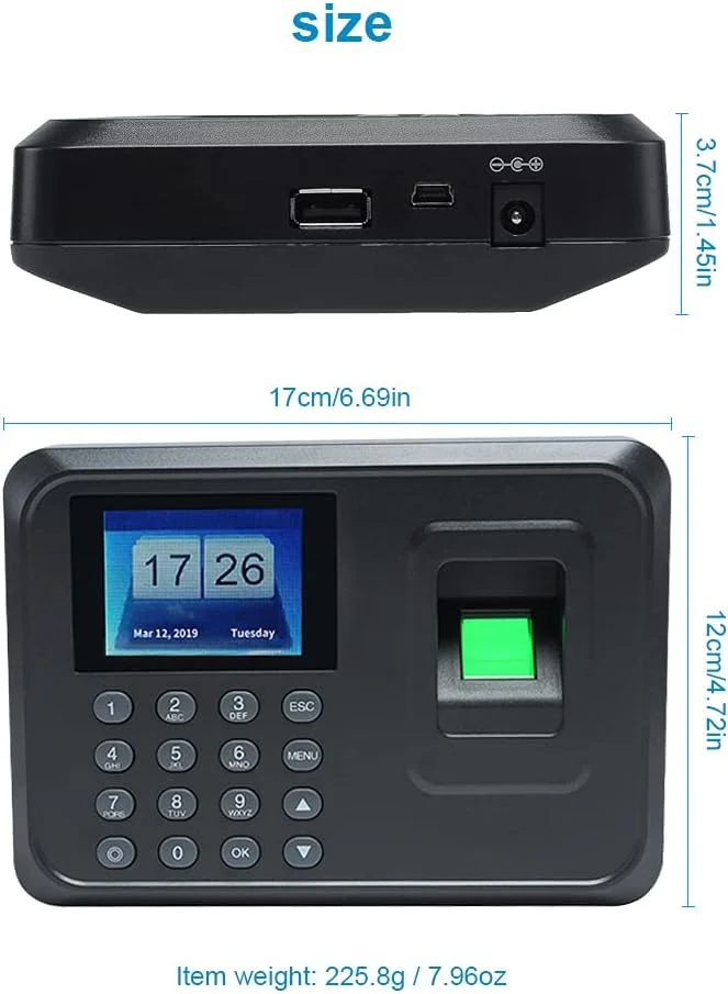 دستگاه حضور و غیاب هوشمند بیومتریک اثر انگشت و رمز عبور Eacam، دستگاه ثبت ورود و خروج کارکنان، صفحه نمایش 2.4 اینچی TFT LCD، ساعت حضور و غیاب DC 5V دستگاه حضور و غیاب هوشمند بیومتریک اثر انگشت و رمز عبور Eacam، دستگاه ثبت ورود و خروج کارکنان، صفحه نمایش 2.4 اینچی TFT LCD، ساعت حضور و غیاب DC 5V