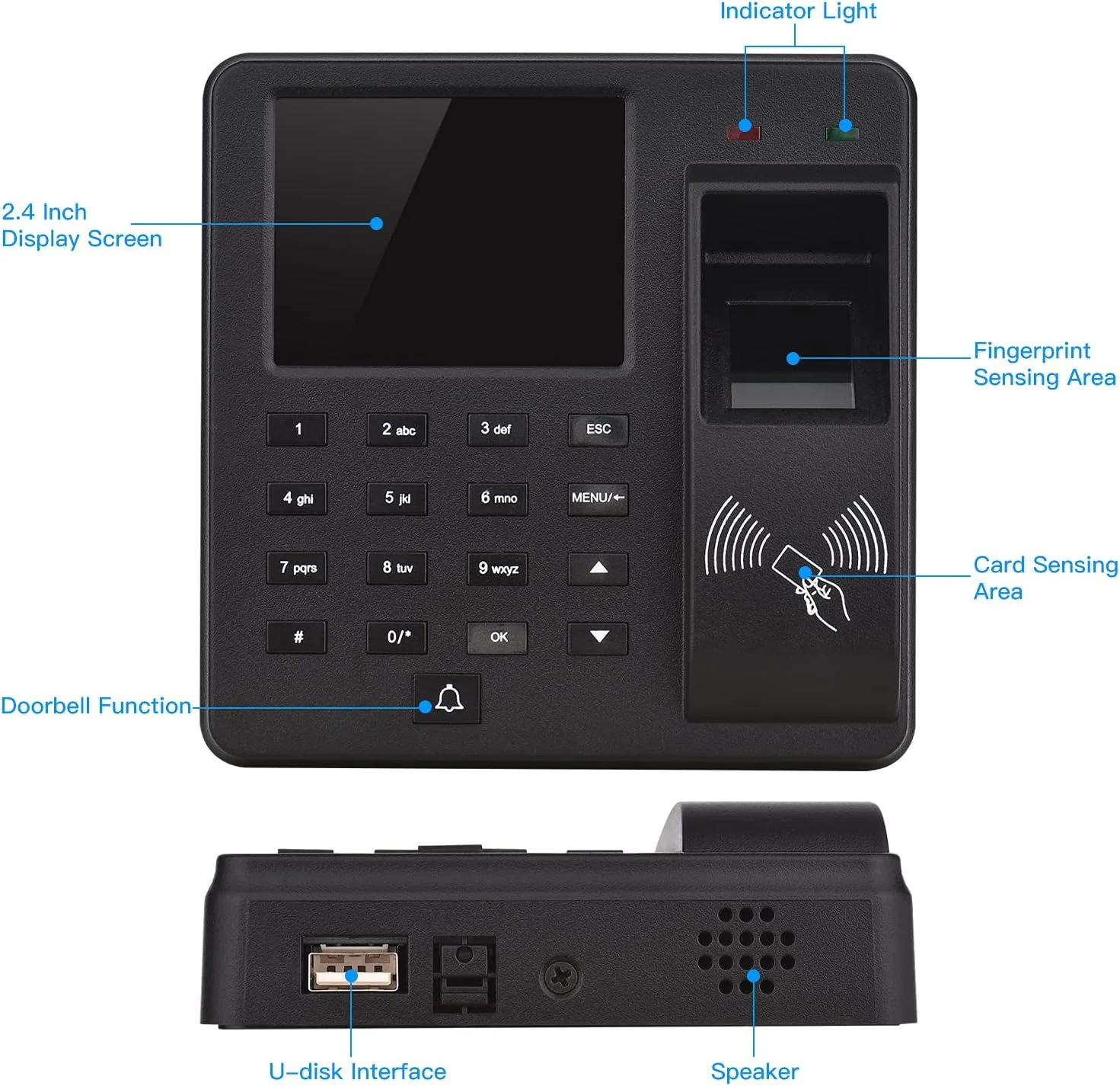 دستگاه حضور و غیاب اثر انگشتی Eacam، دستگاه هوشمند بیومتریک تشخیص اثر انگشت/رمز عبور/کارت شناسایی، ساعت ثبت ورود و خروج کارکنان با صفحه نمایش 2.4 اینچی، پشتیبانی از قفل درب، گزارش خروجی دیسک U دستگاه حضور و غیاب اثر انگشتی Eacam، دستگاه هوشمند بیومتریک تشخیص اثر انگشت/رمز عبور/کارت شناسایی، ساعت ثبت ورود و خروج کارکنان با صفحه نمایش 2.4 اینچی، پشتیبانی از قفل درب، گزارش خروجی دیسک U