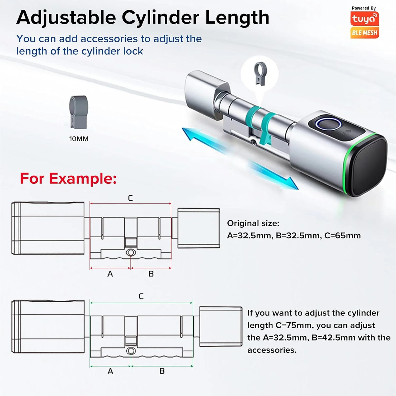 قفل درب بیومتریک هوشمند KASTWAVE - امنیت پیشرفته با اثر انگشت، کلید، کارت و دسترسی از طریق برنامه - سیلندر یورویی قابل تنظیم (65 میلی متر، 75 میلی متر، 85 میلی متر)