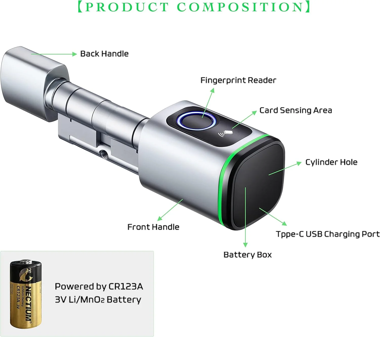 قفل درب بیومتریک هوشمند KASTWAVE - امنیت پیشرفته با اثر انگشت، کلید، کارت و دسترسی از طریق برنامه - سیلندر یورویی قابل تنظیم (65 میلی متر، 75 میلی متر، 85 میلی متر)