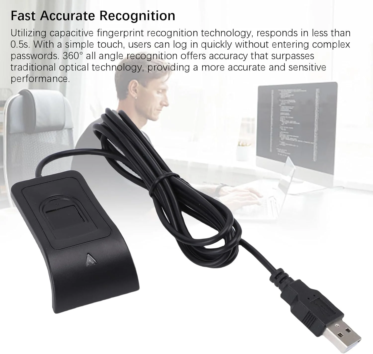 اسکنر اثر انگشت USB Bewinner با اسکنر بیومتریک لمسی 360 درجه، دانگل کامپیوتر رومیزی Plug & Play برای ویندوز 10 و 11، یادگیری تطبیقی، رمزگذاری فایل چند کاربره اسکنر اثر انگشت USB Bewinner با اسکنر بیومتریک لمسی 360 درجه، دانگل کامپیوتر رومیزی Plug & Play برای ویندوز 10 و 11، یادگیری تطبیقی، رمزگذاری فایل چند کاربره