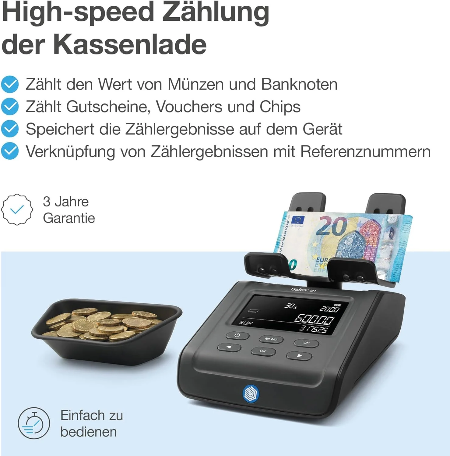 دستگاه شمارش پول سیف اسکن 6165، شمارش ارزش سکه و اسکناس، کوپن و ژتون - شمارنده سکه با تشخیص خودکار رول سکه - ترازوی پول نتایج شمارش فردی را ذخیره می کند دستگاه شمارش پول سیف اسکن 6165، شمارش ارزش سکه و اسکناس، کوپن و ژتون - شمارنده سکه با تشخیص خودکار رول سکه - ترازوی پول نتایج شمارش فردی را ذخیره می کند