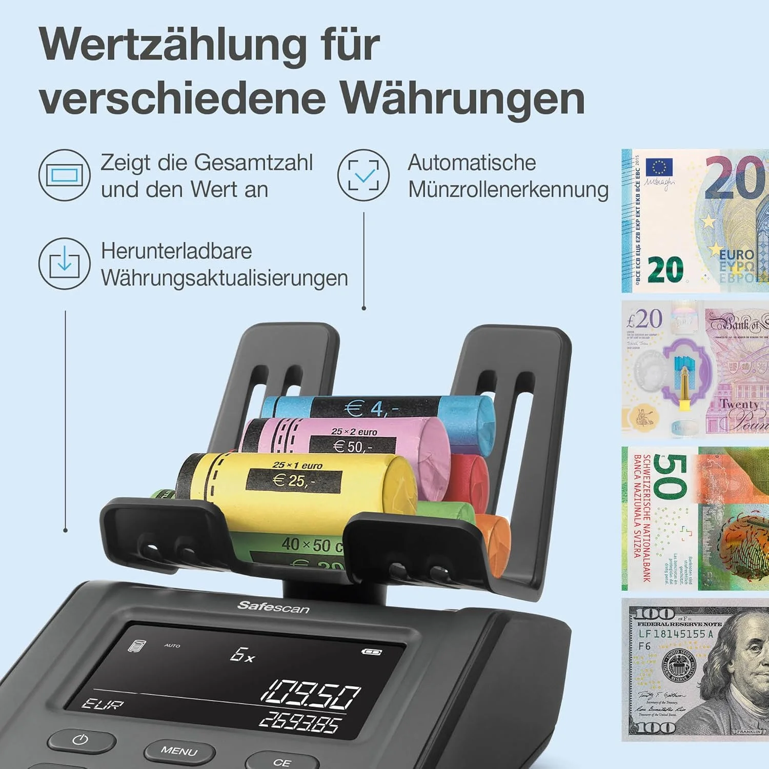 دستگاه شمارش پول سیف اسکن 6165، شمارش ارزش سکه و اسکناس، کوپن و ژتون - شمارنده سکه با تشخیص خودکار رول سکه - ترازوی پول نتایج شمارش فردی را ذخیره می کند دستگاه شمارش پول سیف اسکن 6165، شمارش ارزش سکه و اسکناس، کوپن و ژتون - شمارنده سکه با تشخیص خودکار رول سکه - ترازوی پول نتایج شمارش فردی را ذخیره می کند