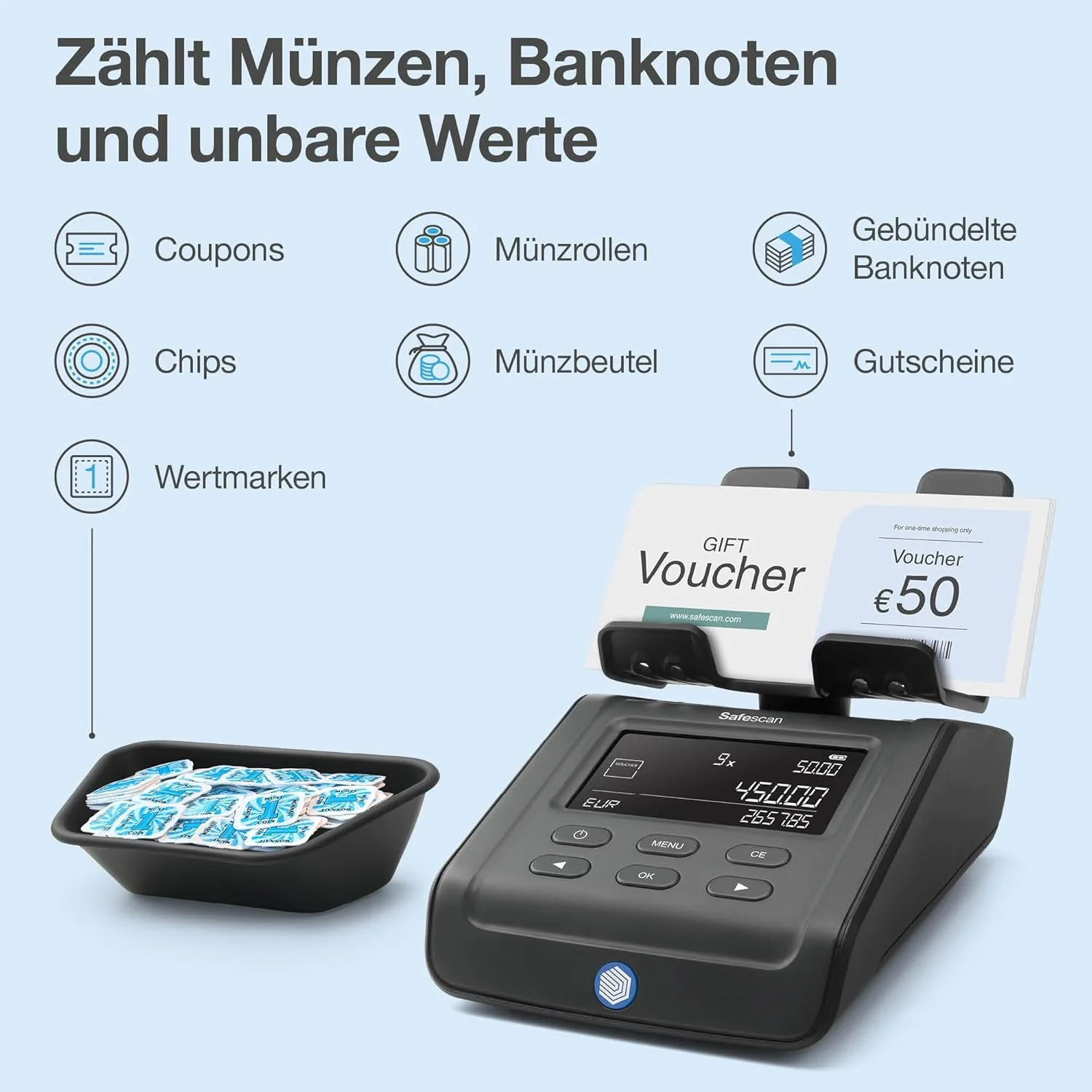 دستگاه شمارش پول سیف اسکن 6165، شمارش ارزش سکه و اسکناس، کوپن و ژتون - شمارنده سکه با تشخیص خودکار رول سکه - ترازوی پول نتایج شمارش فردی را ذخیره می کند دستگاه شمارش پول سیف اسکن 6165، شمارش ارزش سکه و اسکناس، کوپن و ژتون - شمارنده سکه با تشخیص خودکار رول سکه - ترازوی پول نتایج شمارش فردی را ذخیره می کند