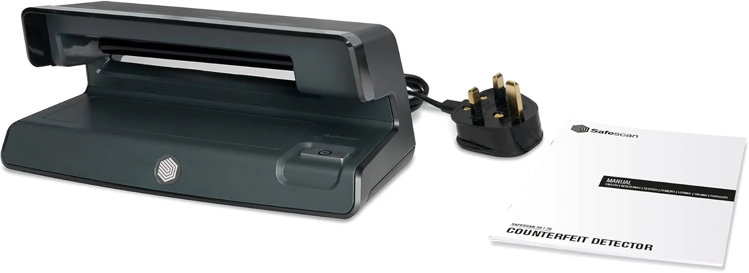 دستگاه تشخیص اسکناس تقلبی Safescan 50 - UV برای تأیید تمام اسکناس های AED، کارت های اعتباری و مدارک شناسایی دستگاه تشخیص اسکناس تقلبی Safescan 50 - UV برای تأیید تمام اسکناس های AED، کارت های اعتباری و مدارک شناسایی