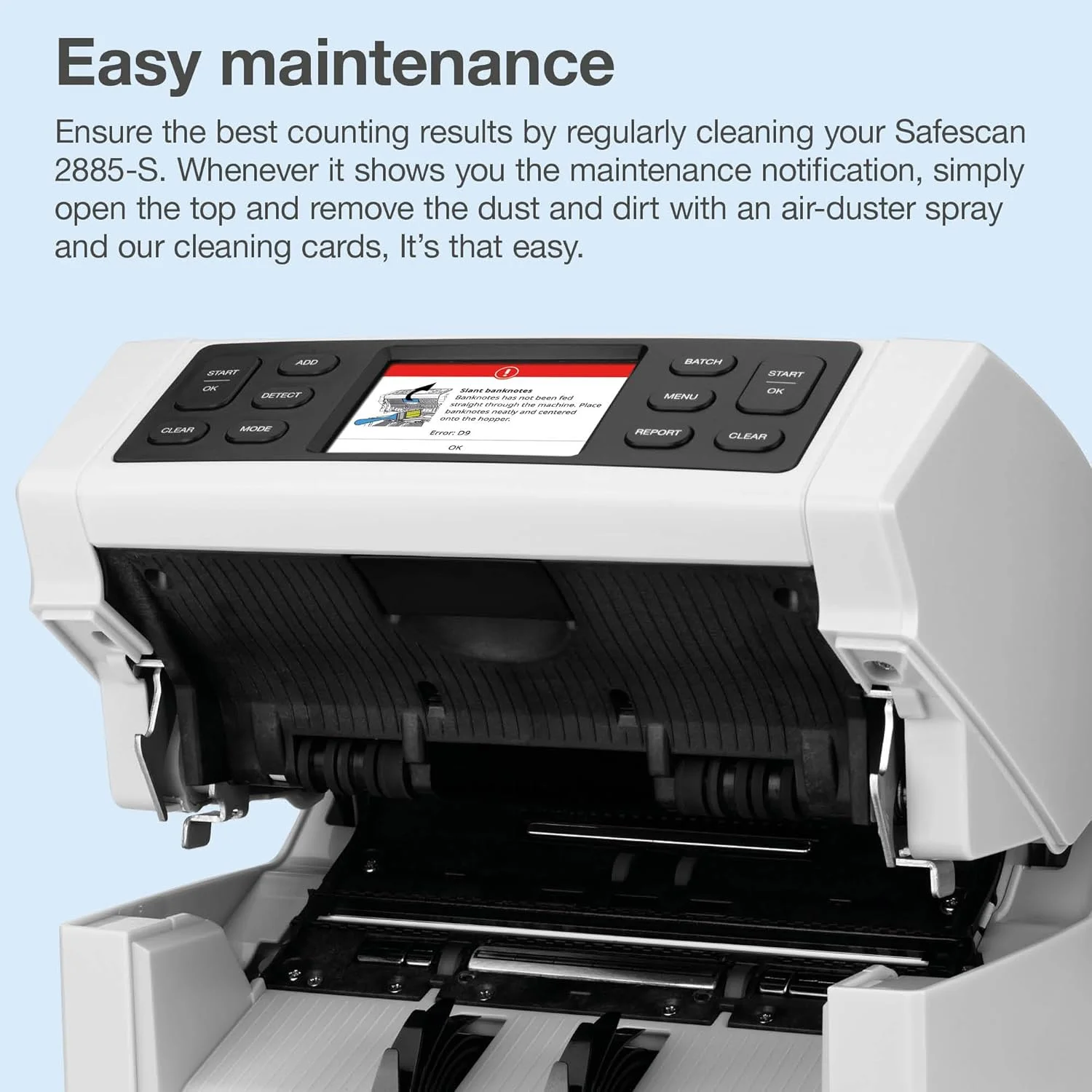 دستگاه شمارش پول Safescan 2885-S، شمارش ارزش برای اسکناس های مختلط از جمله دلار آمریکا - شمارنده اسکناس با بررسی اصالت 7x - دستگاه شمارش پول با رابط کاربری چند زبانه