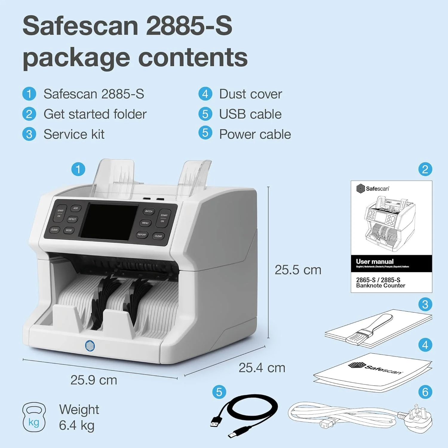 دستگاه شمارش پول Safescan 2885-S، شمارش ارزش برای اسکناس های مختلط از جمله دلار آمریکا - شمارنده اسکناس با بررسی اصالت 7x - دستگاه شمارش پول با رابط کاربری چند زبانه