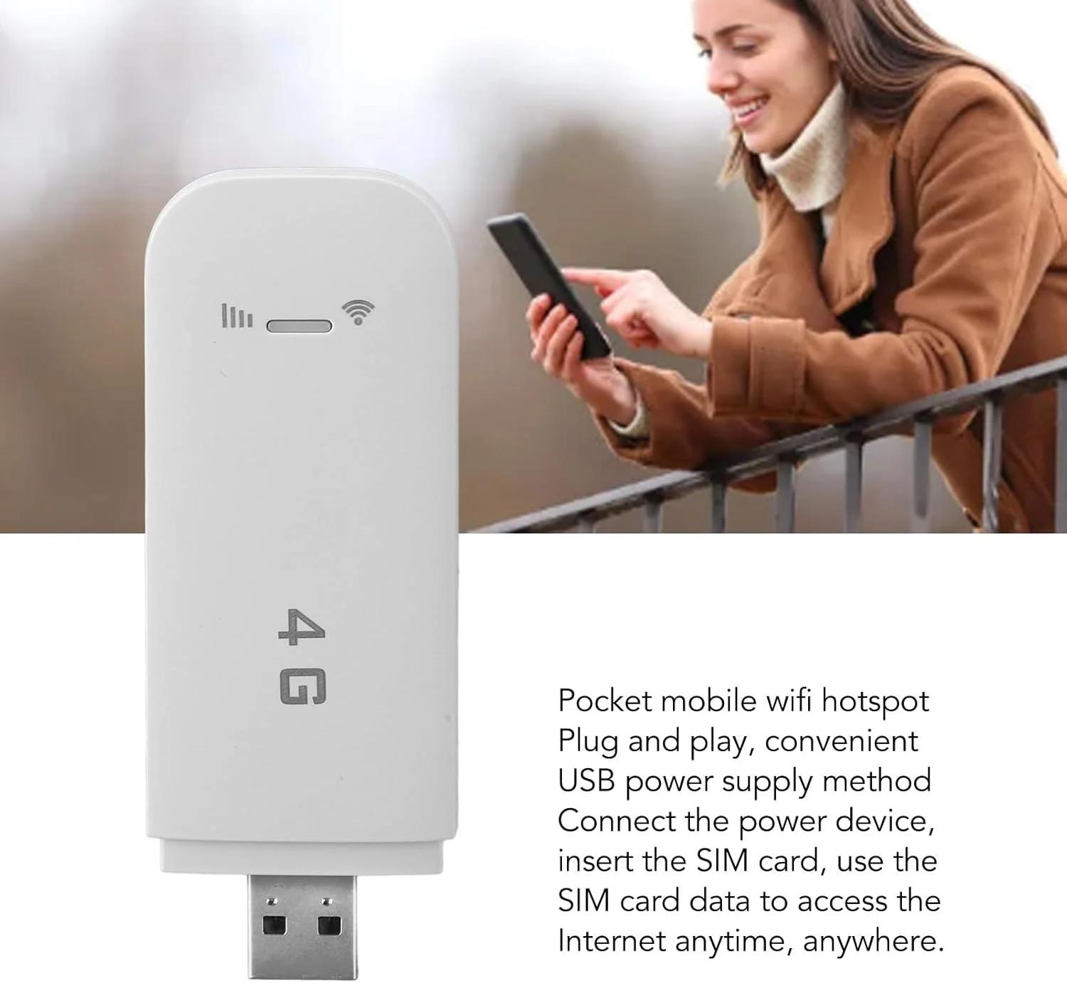 مودم روتر دانگل USB، روتر وای فای قابل حمل USB 4G LTE با اسلات سیم کارت، هات اسپات اینترنت موبایل برای گوشی هوشمند تبلت لپ تاپ، تا