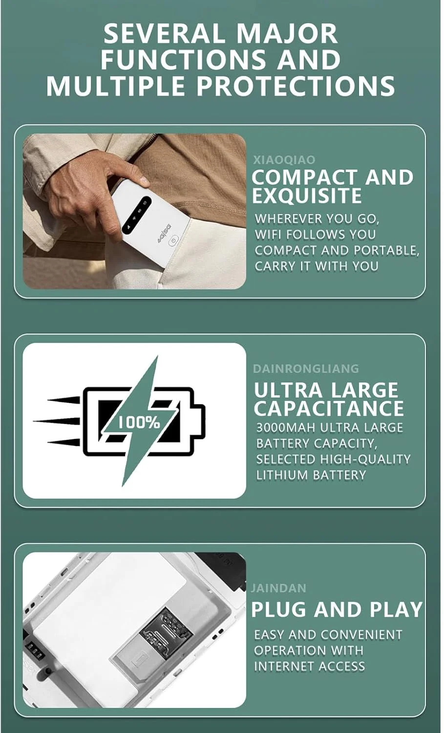 روتر وای فای 4G LTE Annadue 300Mbps، هات اسپات موبایل قابل حمل با اسلات سیم کارت، آنلاک شده برای AT&T T-Mobile، باتری 3000mAh، 72 ساعت آماده به کار، 10 دستگاه روتر وای فای 4G LTE Annadue 300Mbps، هات اسپات موبایل قابل حمل با اسلات سیم کارت، آنلاک شده برای AT&T T-Mobile، باتری 3000mAh، 72 ساعت آماده به کار، 10 دستگاه