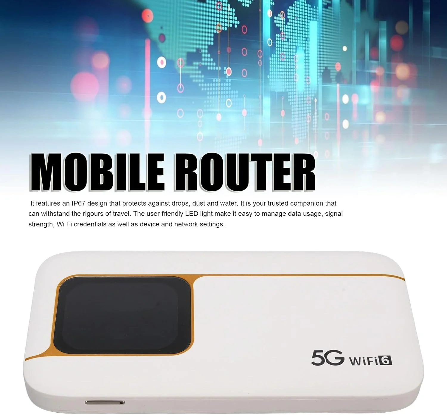 Bewinner نقطه اتصال همراه 5G، دستگاه WiFi قابل حمل با اسلات سیم کارت، ضد آب IP67 با باتری 7100mAh، روتر WiFi 6 برای مسافرت و خانه، پشتیبانی از 16 دستگاه، صفحه نمایش لمسی 2.01 اینچی