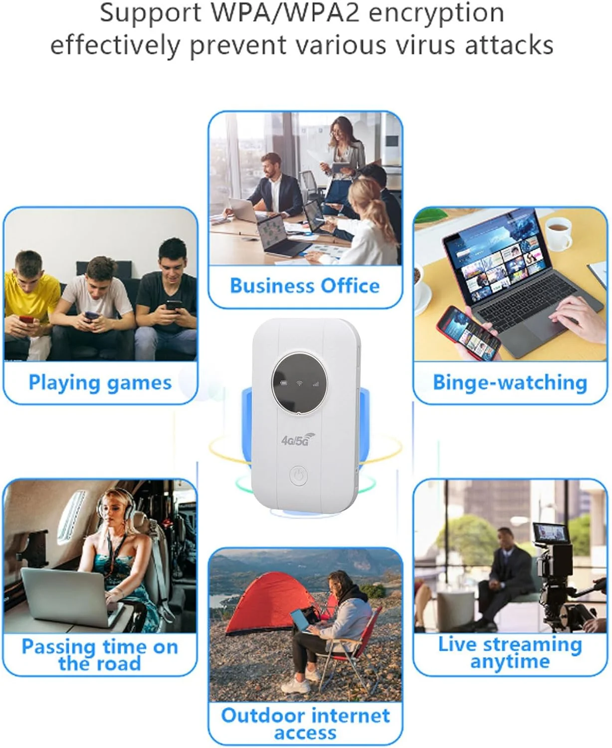 Bewinner نقطه اتصال وای فای قابل حمل 4G 5G آنلاک شده، روتر موبایل پرسرعت 300 مگابیت بر ثانیه با اسلات سیم کارت، پشتیبانی از 10 دستگاه، باتری 3650 میلی آمپر ساعتی برای مسافرت، کمپینگ، RV و تجارت Bewinner نقطه اتصال وای فای قابل حمل 4G 5G آنلاک شده، روتر موبایل پرسرعت 300 مگابیت بر ثانیه با اسلات سیم کارت، پشتیبانی از 10 دستگاه، باتری 3650 میلی آمپر ساعتی برای مسافرت، کمپینگ، RV و تجارت