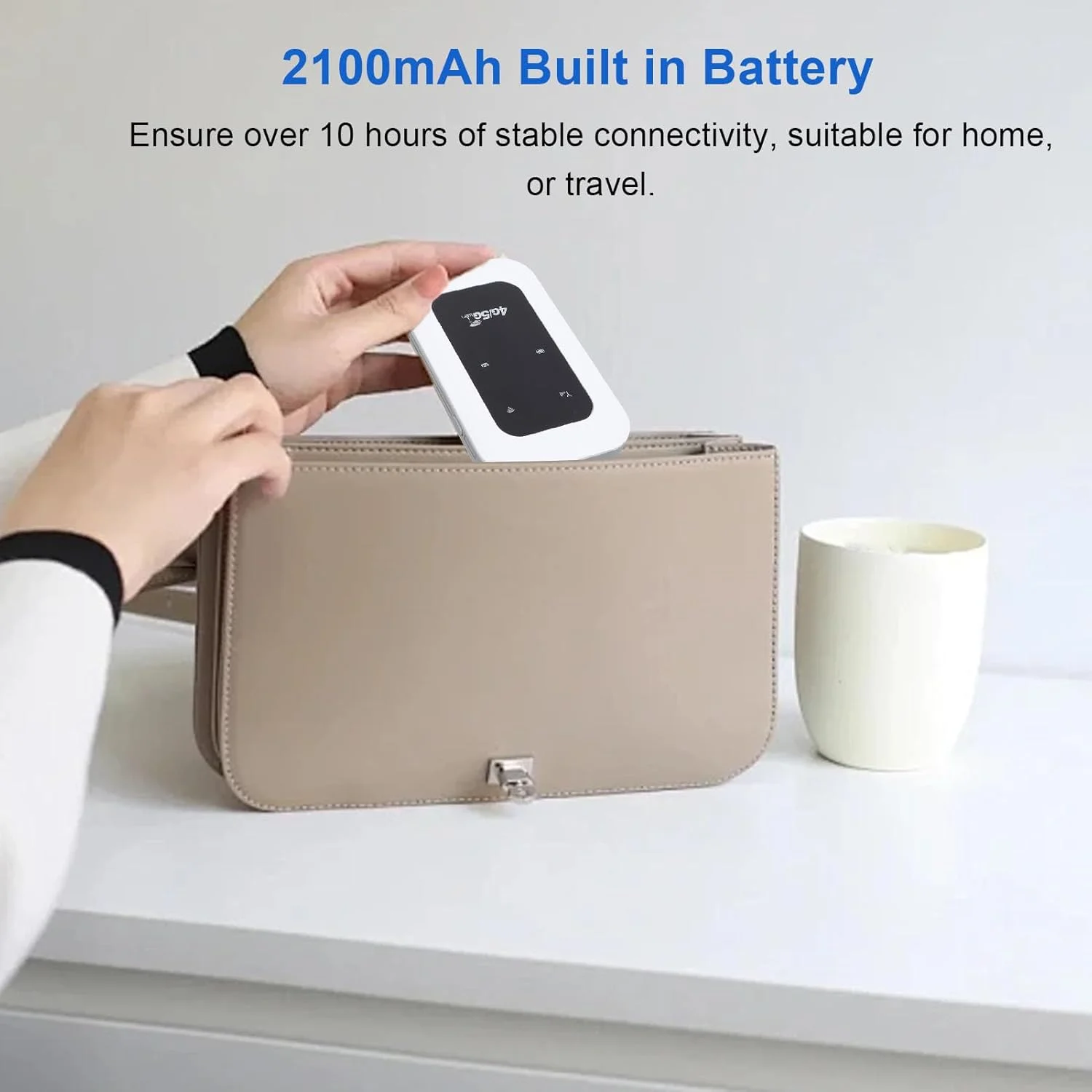 هات اسپات وای فای قابل حمل 4G 5G با اسلات سیم کارت، روتر LTE 300 مگابیت بر ثانیه برای مسافرت، کمپر، موتور هوم، پشتیبانی از 10 دستگاه، پلاگ اند پلی، باتری داخلی 2100 میلی آمپر ساعتی