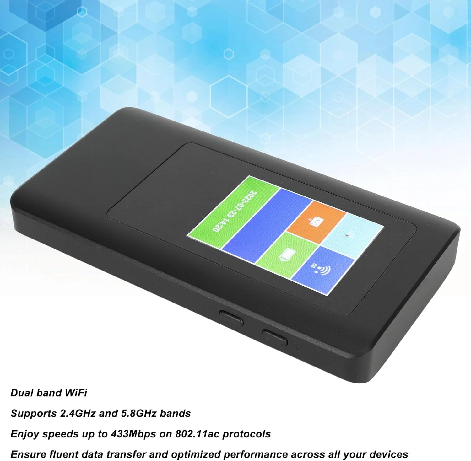 روتر وای فای موبایل 5G Bewinner، هات اسپات دو بانده 2.4G/5.8G، روتر بی سیم صفحه نمایش 2.4 اینچی، دستگاه مسافرتی قابل حمل برای تعطیلات، کمپینگ و گردهمایی روتر وای فای موبایل 5G Bewinner، هات اسپات دو بانده 2.4G/5.8G، روتر بی سیم صفحه نمایش 2.4 اینچی، دستگاه مسافرتی قابل حمل برای تعطیلات، کمپینگ و گردهمایی