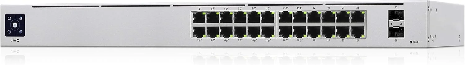 سوئیچ مدیریتی 24 پورت PoE گیگابیتی اترنت L2/L3 یوبیکوئیتی نتورکس UniFi USW24POE (10/100/1000) با قابلیت Power over Ethernet (PoE) و فرم فاکتور 1U، رنگ نقرهای سوئیچ مدیریتی 24 پورت PoE گیگابیتی اترنت L2/L3 یوبیکوئیتی نتورکس UniFi USW24POE (10/100/1000) با قابلیت Power over Ethernet (PoE) و فرم فاکتور 1U، رنگ نقرهای