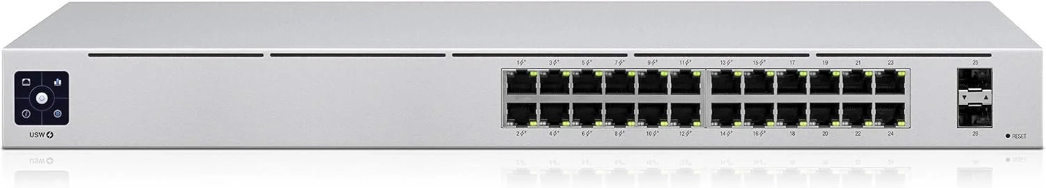 سوئیچ مدیریتی 24 پورت PoE گیگابیتی اترنت L2/L3 یوبیکوئیتی نتورکس UniFi USW24POE (10/100/1000) با قابلیت Power over Ethernet (PoE) و فرم فاکتور 1U، رنگ نقرهای سوئیچ مدیریتی 24 پورت PoE گیگابیتی اترنت L2/L3 یوبیکوئیتی نتورکس UniFi USW24POE (10/100/1000) با قابلیت Power over Ethernet (PoE) و فرم فاکتور 1U، رنگ نقرهای