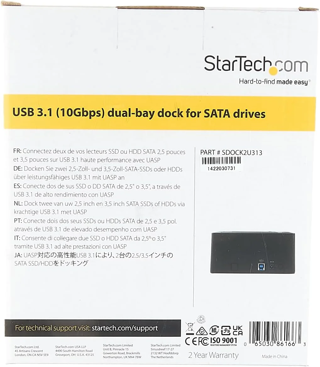 داک استیشن هارد درایو دوگانه StarTech.com USB 3.1 به SATA، USB 3.1 (10 گیگابیت بر ثانیه)، اکسترنال 2.5/3.5 اینچی SATA I/II/III، داک استیشن SSD/HDD، محفظه هارد درایو با قابلیت تعویض سریع، بارگذاری از بالا (SDOCK2U313) داک استیشن هارد درایو دوگانه StarTech.com USB 3.1 به SATA، USB 3.1 (10 گیگابیت بر ثانیه)، اکسترنال 2.5/3.5 اینچی SATA I/II/III، داک استیشن SSD/HDD، محفظه هارد درایو با قابلیت تعویض سریع، بارگذاری از بالا (SDOCK2U313)