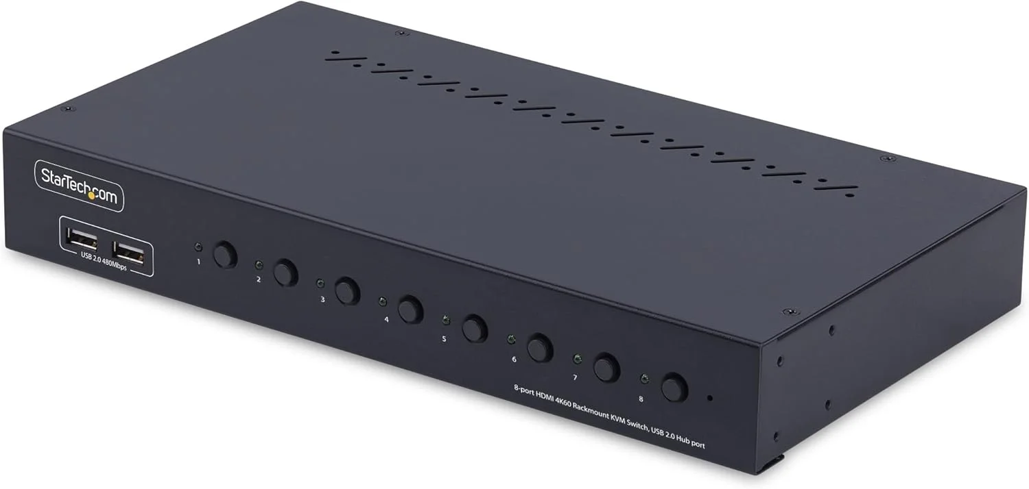 سوئیچ KVM هشت پورت HDMI استار تک با کیت نصب رک 1U، 4K 60Hz HDMI 2.0، تعویض دکمه فشاری/کلید میانبر، سازگار با TAA