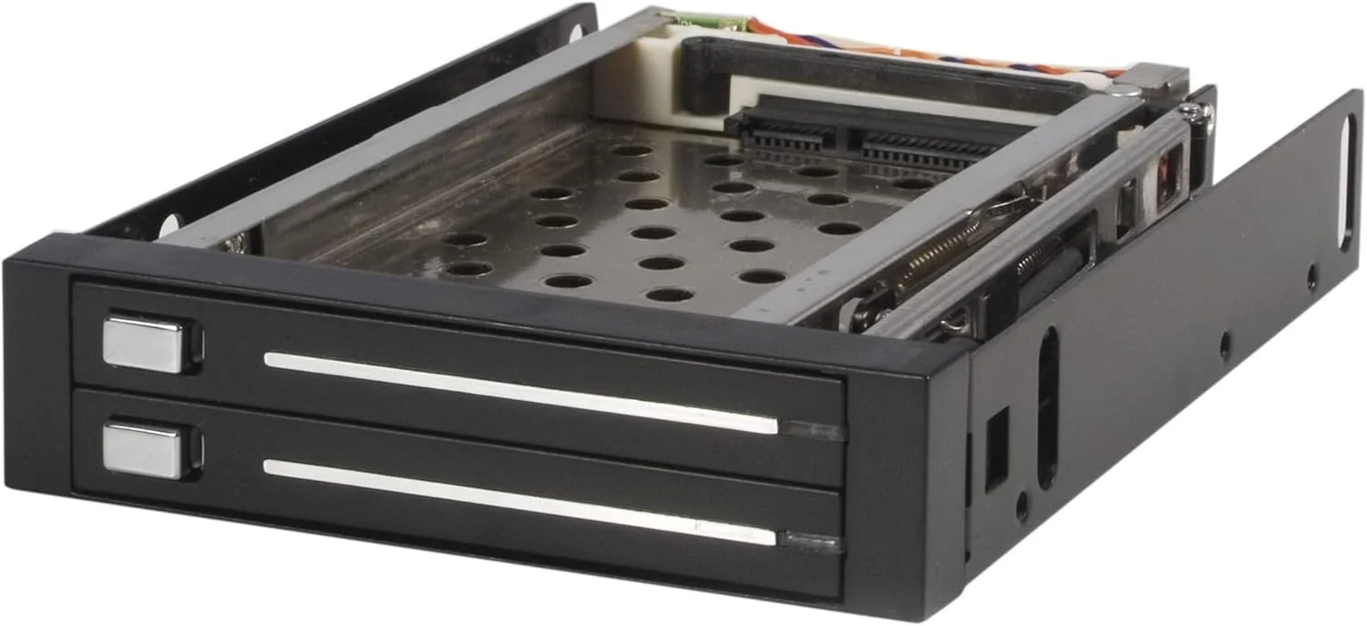 بک پلین موبایل رک SATA با قابلیت تعویض سریع StarTech.com با دو درایو 2.5 اینچی - محفظه موبایل رک SATA دوگانه برای هارد دیسک 3.5 اینچی (HSB220SAT25B)، مشکی