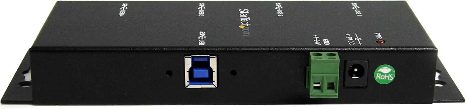 هاب USB 3.0 چهار پورت StarTech.com - هاب توسعه USB صنعتی با محافظت ESD - سازگار با TAA - هاب USB فلزی قابل نصب (ST4300USBM)، مشکی