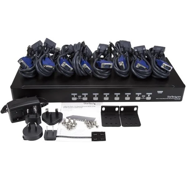 کیت سوئیچ KVM USB رک مونت 8 پورت StarTech.com با OSD و کابل - KVM رک مونت - سوئیچ KVM VGA - سوئیچ KVM 8 پورت (SV831DUSBUK)، مشکی